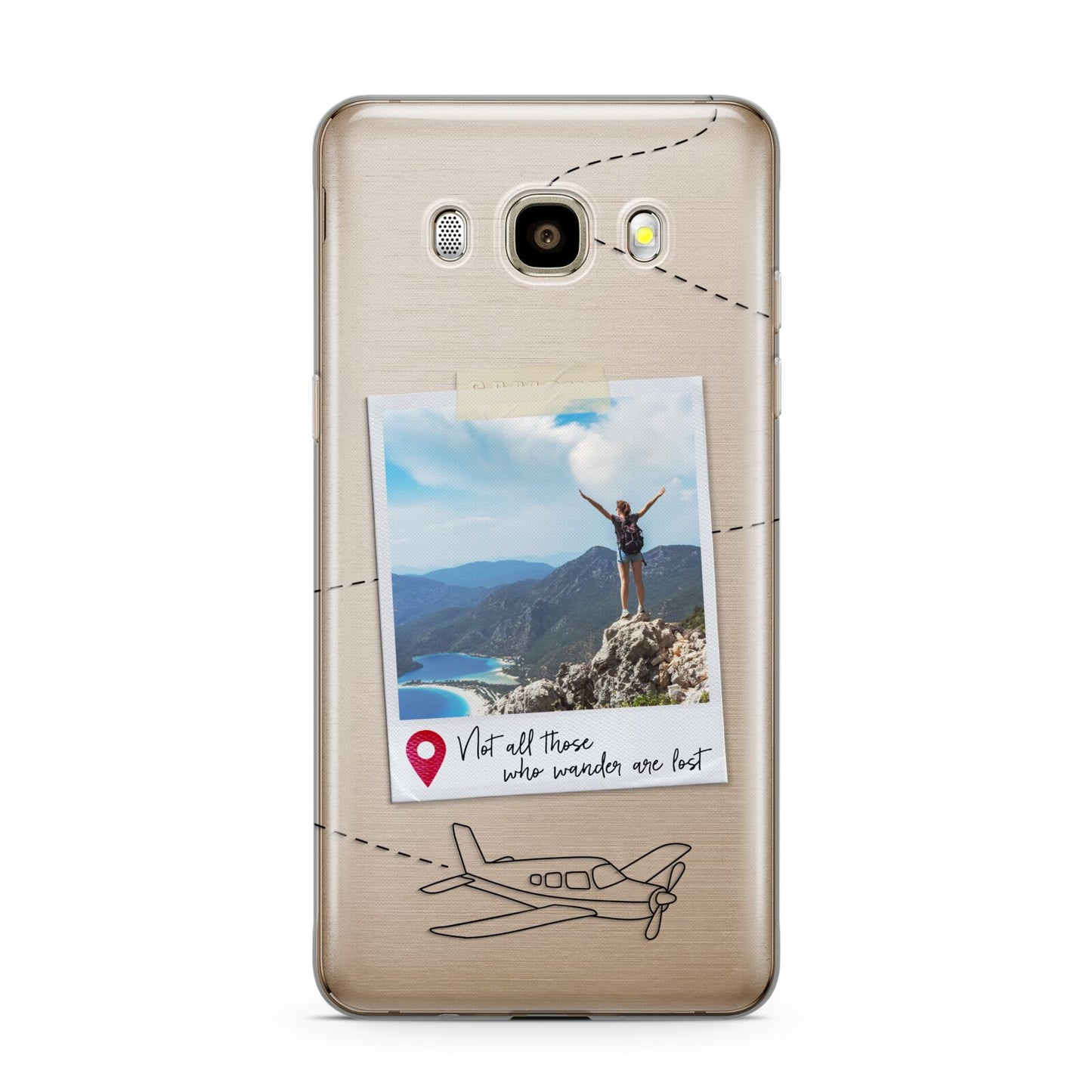 Backpacker Photo Upload Personalised Samsung Galaxy J7 2016 Case on gold phone