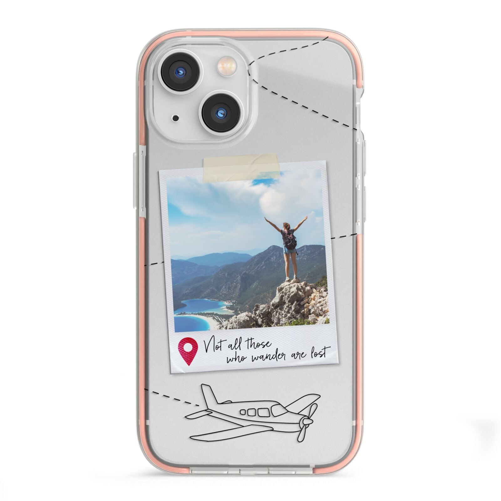 Backpacker Photo Upload Personalised iPhone 13 Mini TPU Impact Case with Pink Edges