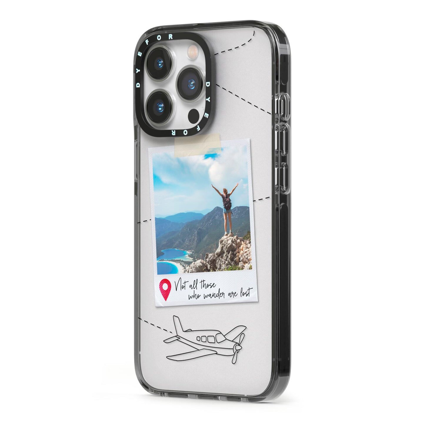 Backpacker Photo Upload Personalised iPhone 13 Pro Black Impact Case Side Angle on Silver phone
