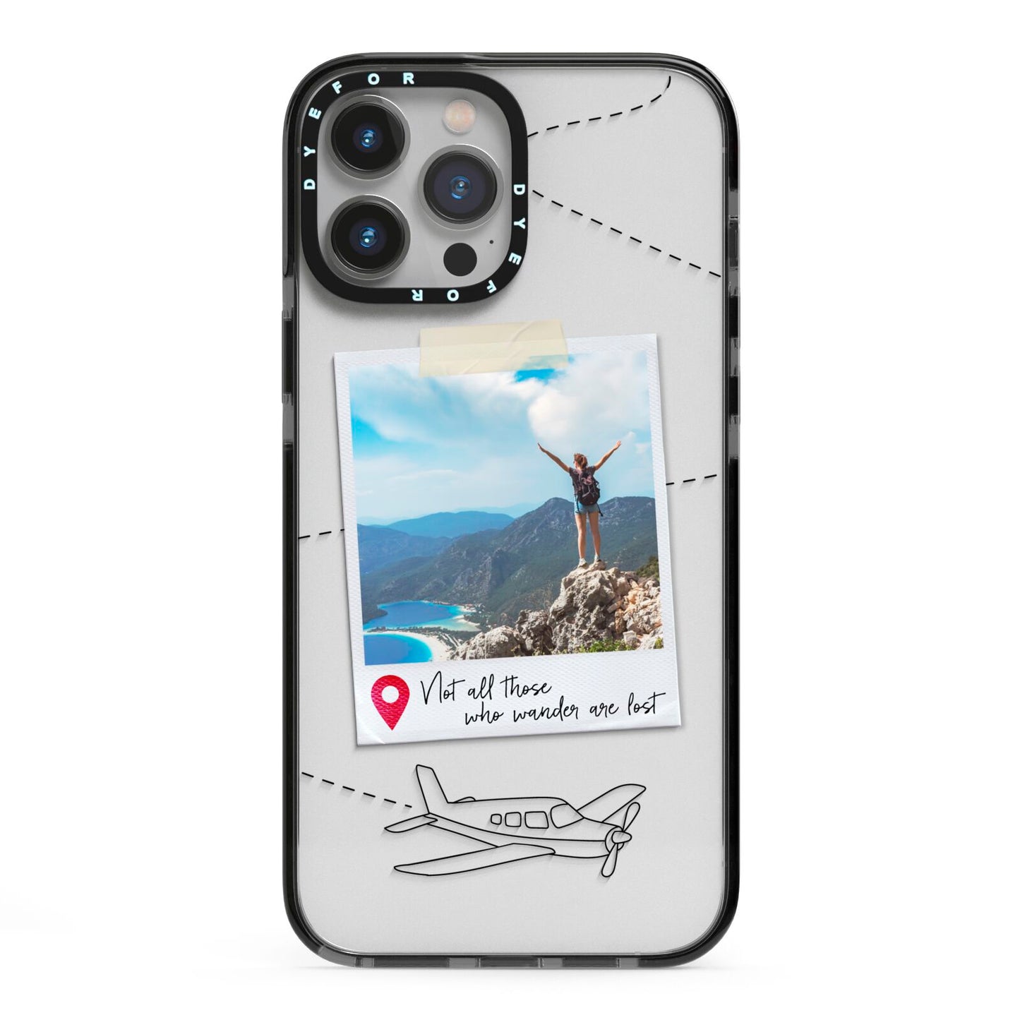 Backpacker Photo Upload Personalised iPhone 13 Pro Max Black Impact Case on Silver phone