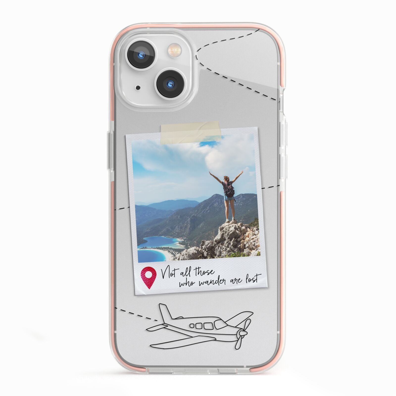Backpacker Photo Upload Personalised iPhone 13 TPU Impact Case with Pink Edges