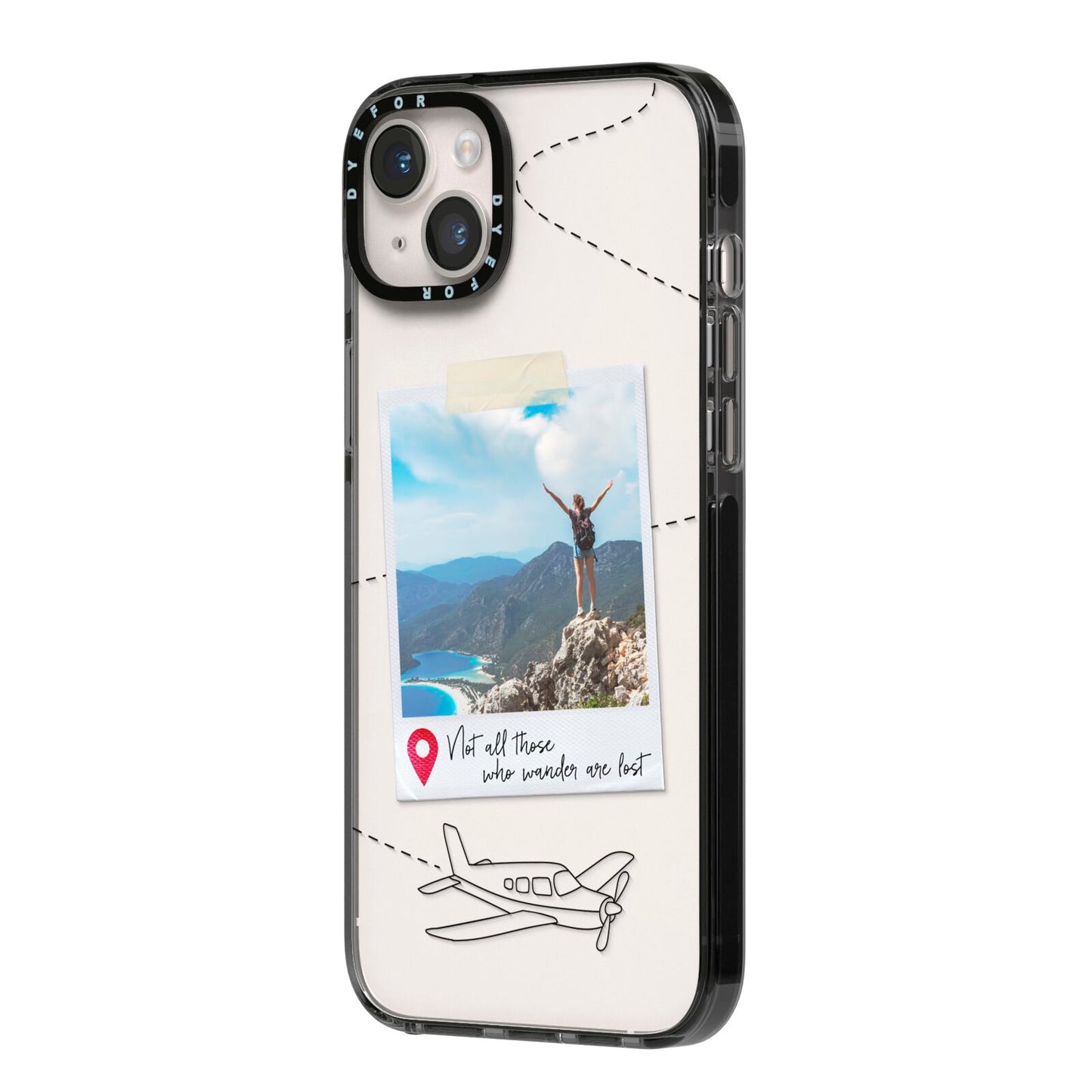 Backpacker Photo Upload Personalised iPhone 14 Plus Black Impact Case Side Angle on Silver phone
