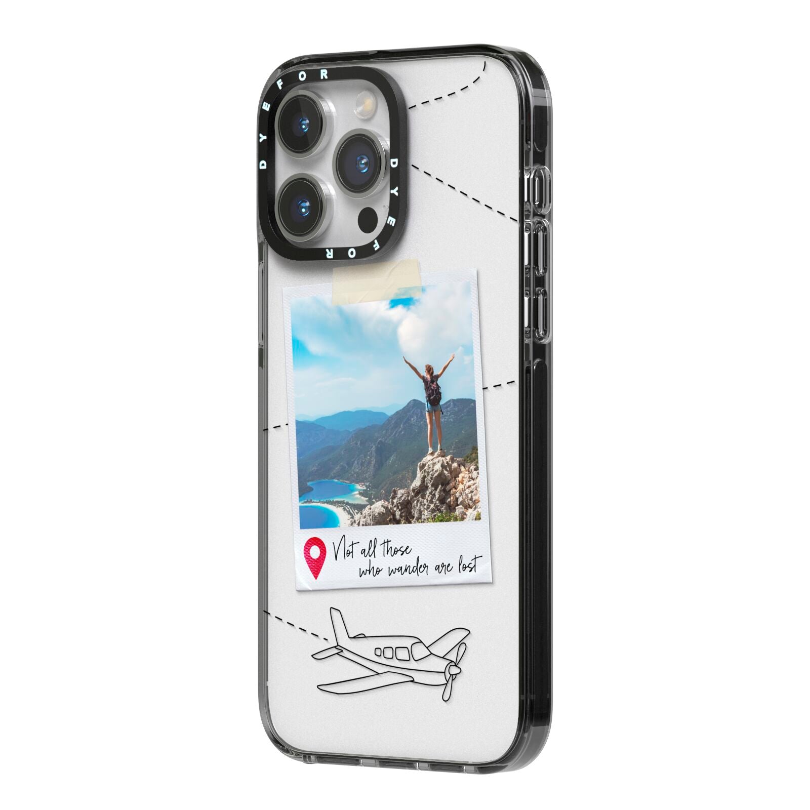 Backpacker Photo Upload Personalised iPhone 14 Pro Max Black Impact Case Side Angle on Silver phone