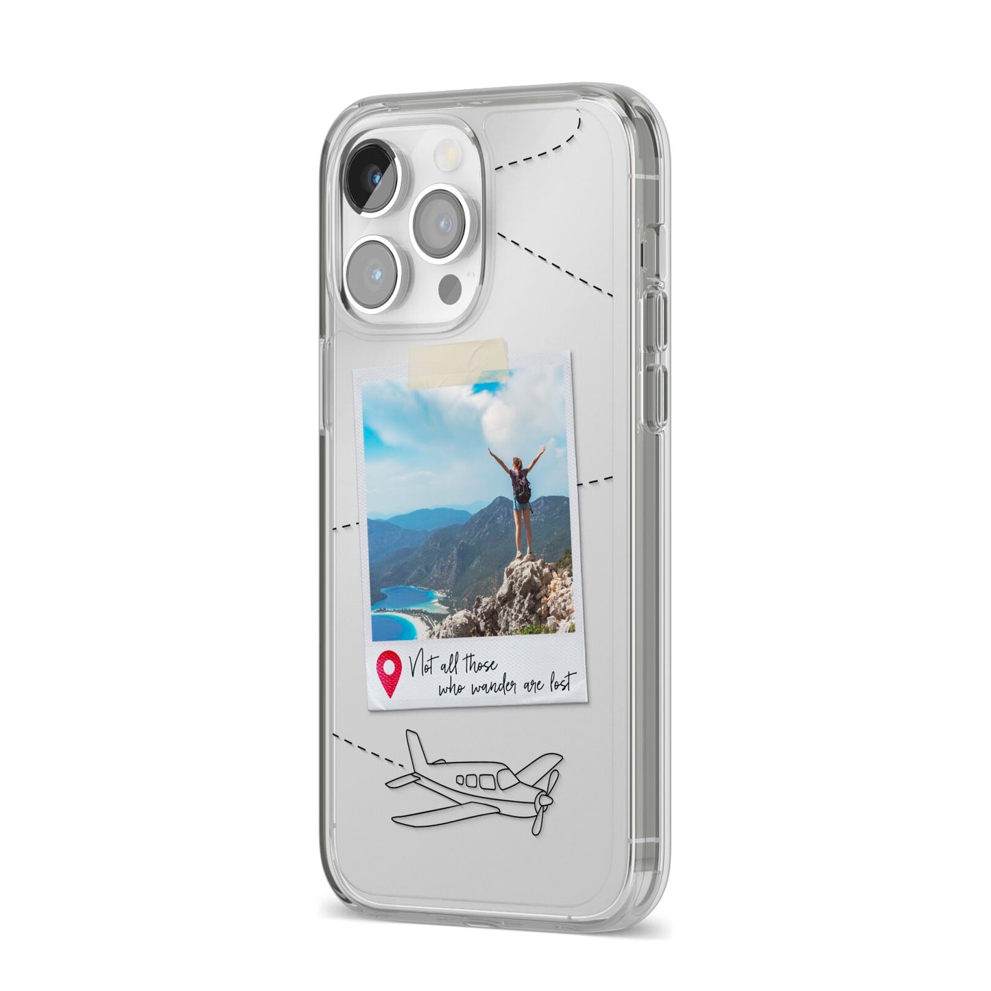 Backpacker Photo Upload Personalised iPhone 14 Pro Max Clear Tough Case Silver Angled Image