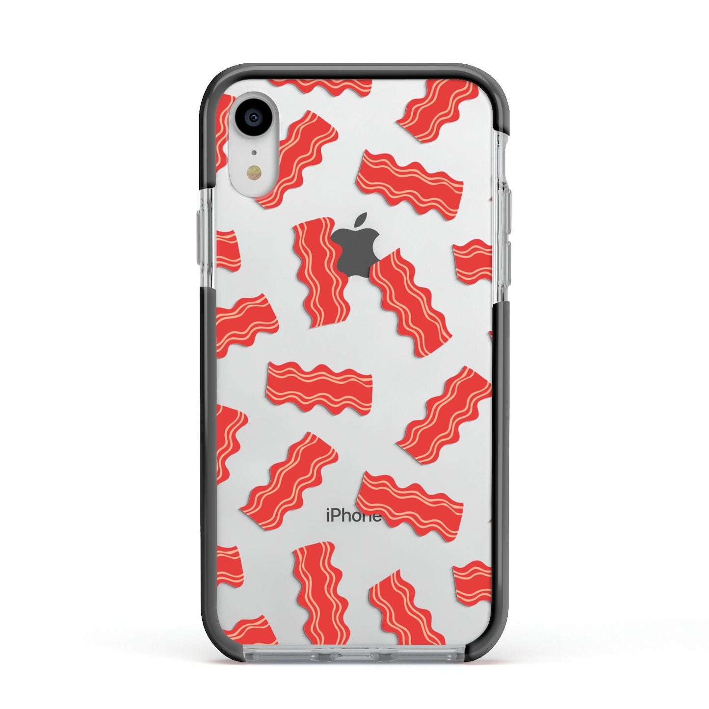 Bacon Apple iPhone XR Impact Case Black Edge on Silver Phone