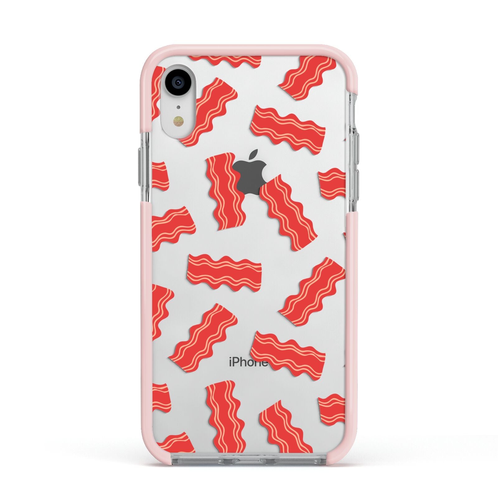 Bacon Apple iPhone XR Impact Case Pink Edge on Silver Phone