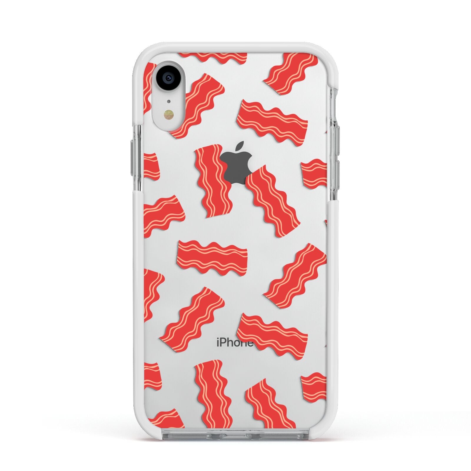 Bacon Apple iPhone XR Impact Case White Edge on Silver Phone