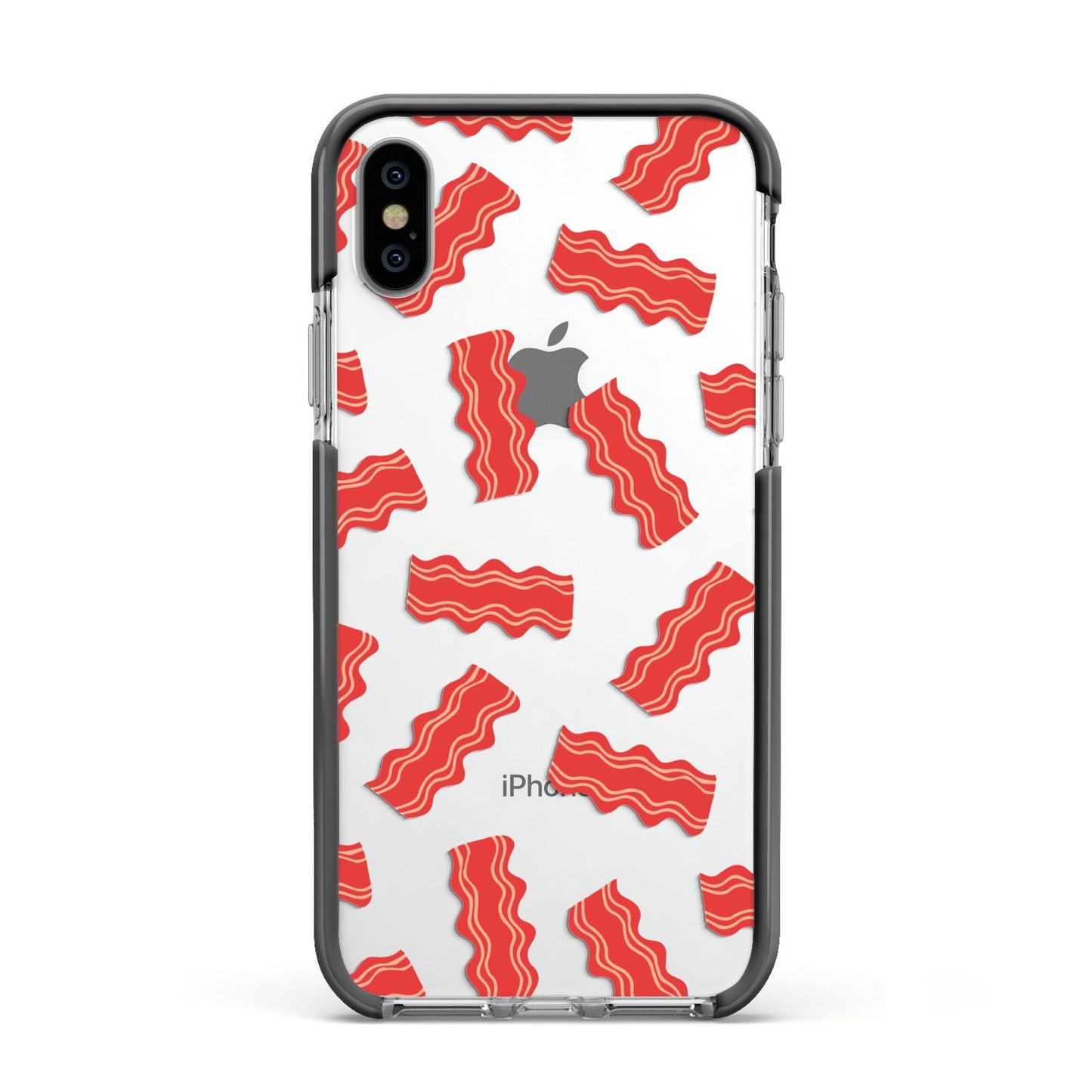 Bacon Apple iPhone Xs Impact Case Black Edge on Silver Phone