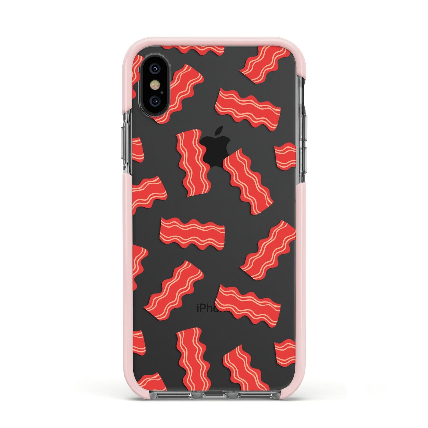 Bacon Apple iPhone Xs Impact Case Pink Edge on Black Phone