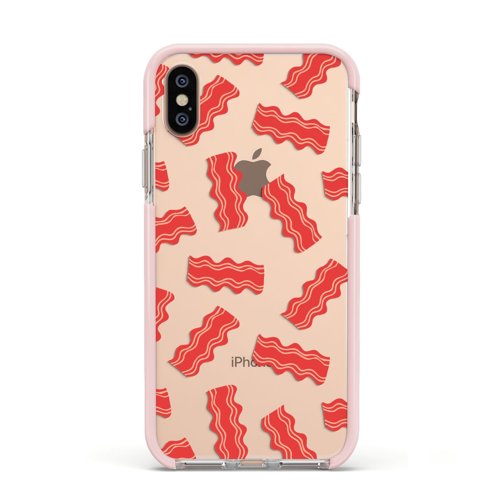 Bacon Apple iPhone Xs Impact Case Pink Edge on Gold Phone