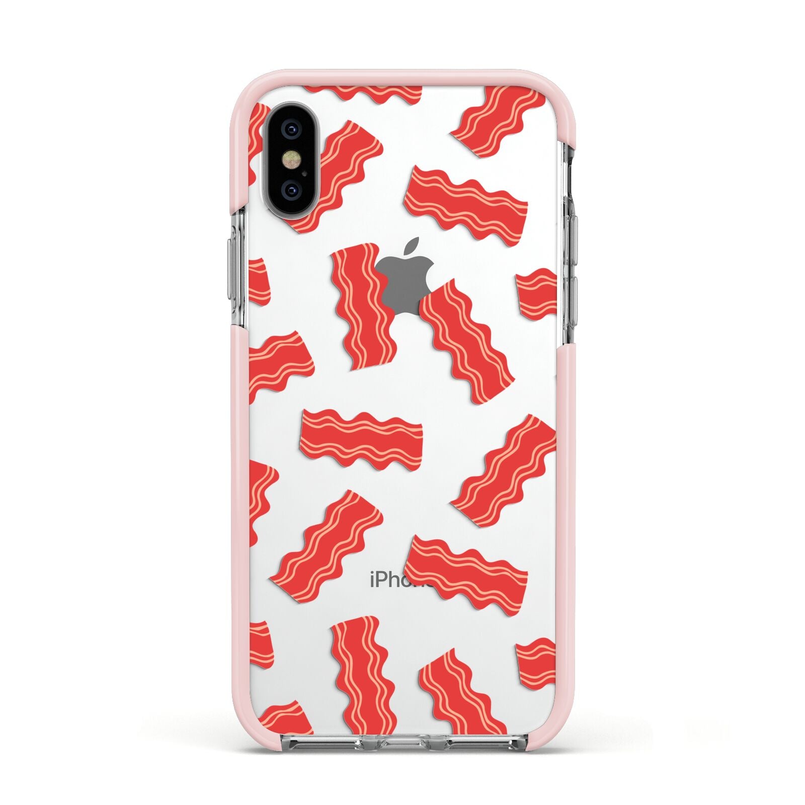 Bacon Apple iPhone Xs Impact Case Pink Edge on Silver Phone