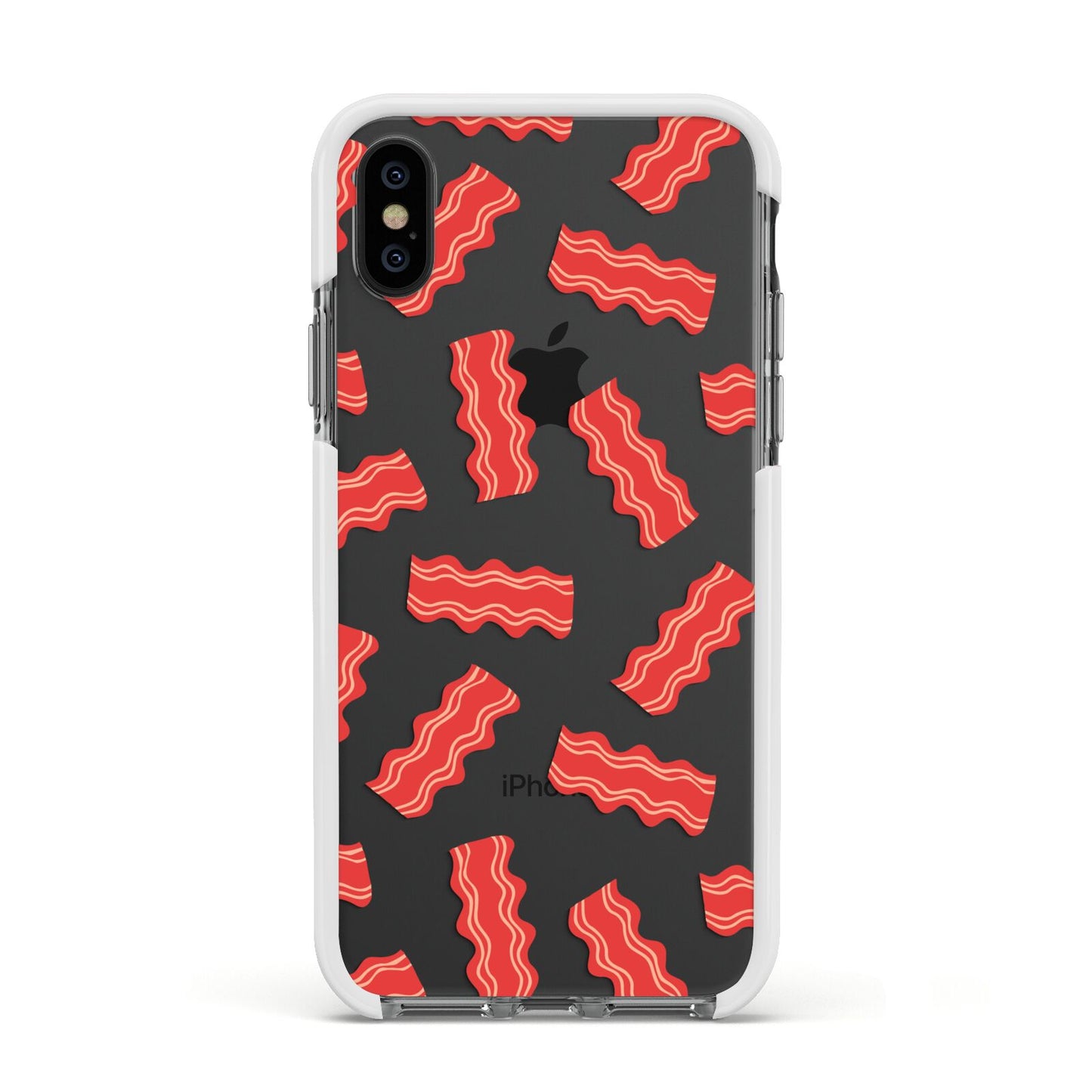 Bacon Apple iPhone Xs Impact Case White Edge on Black Phone