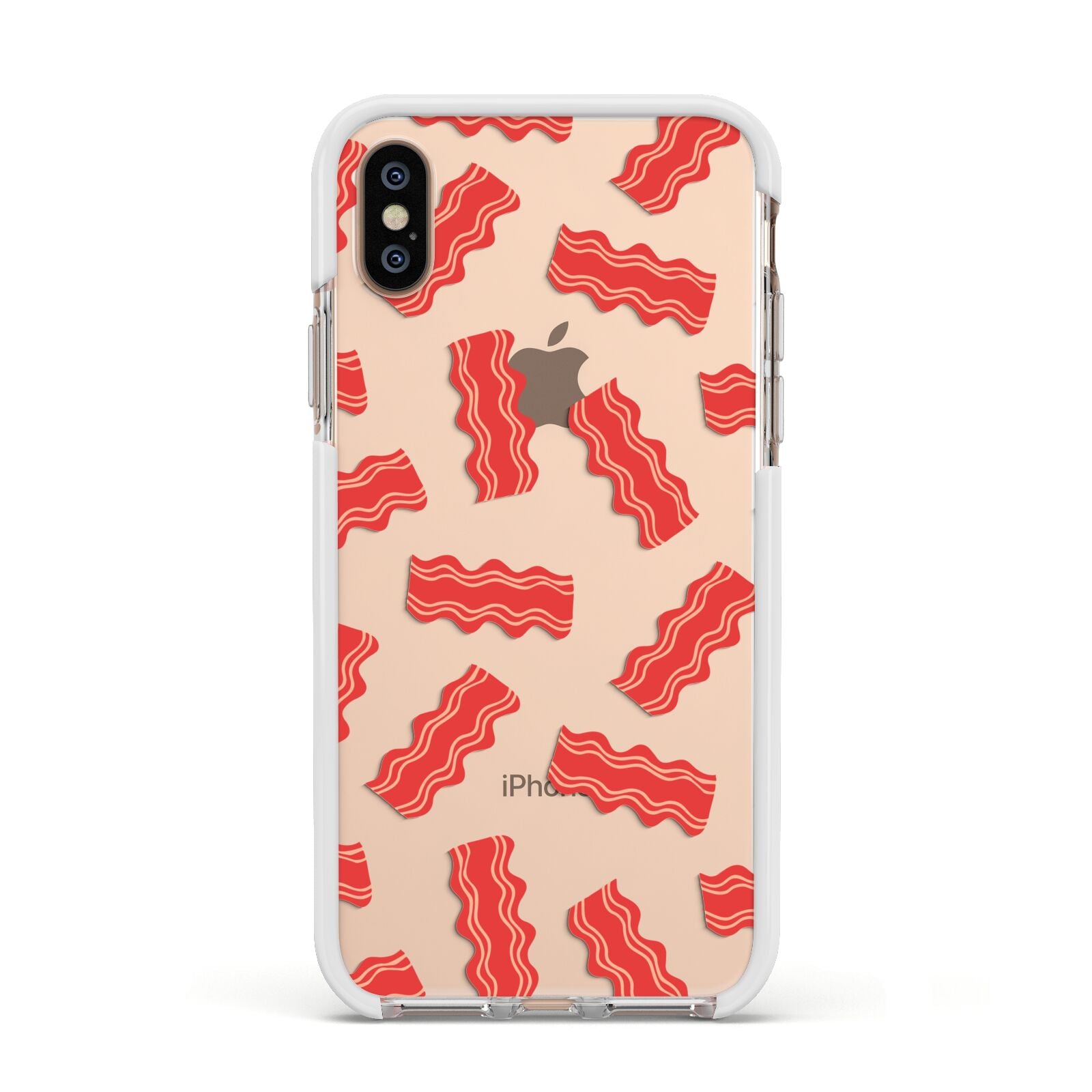 Bacon Apple iPhone Xs Impact Case White Edge on Gold Phone