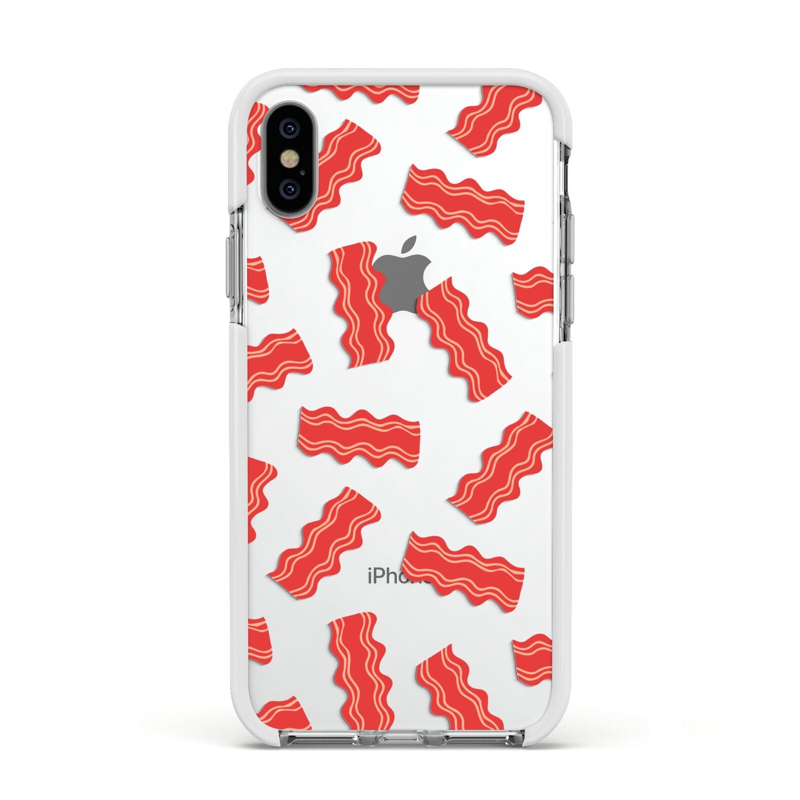 Bacon Apple iPhone Xs Impact Case White Edge on Silver Phone