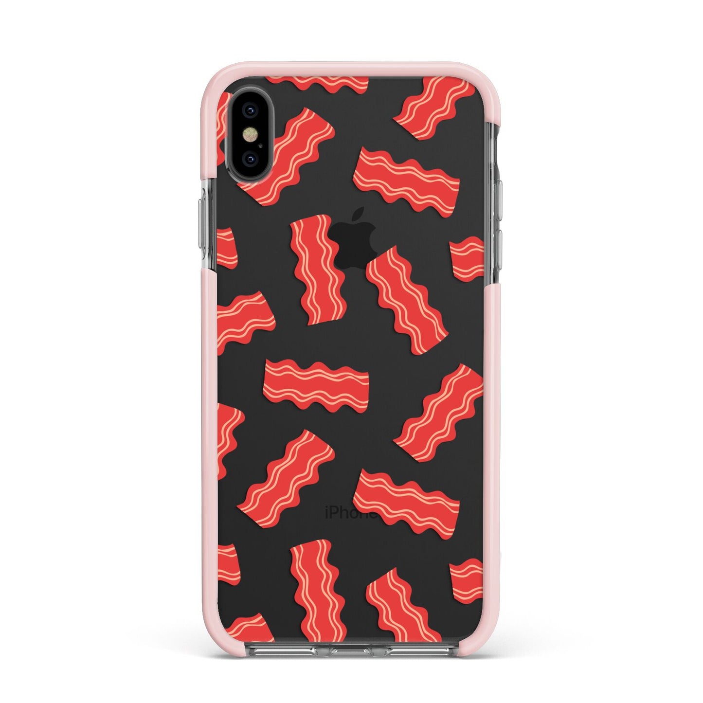 Bacon Apple iPhone Xs Max Impact Case Pink Edge on Black Phone