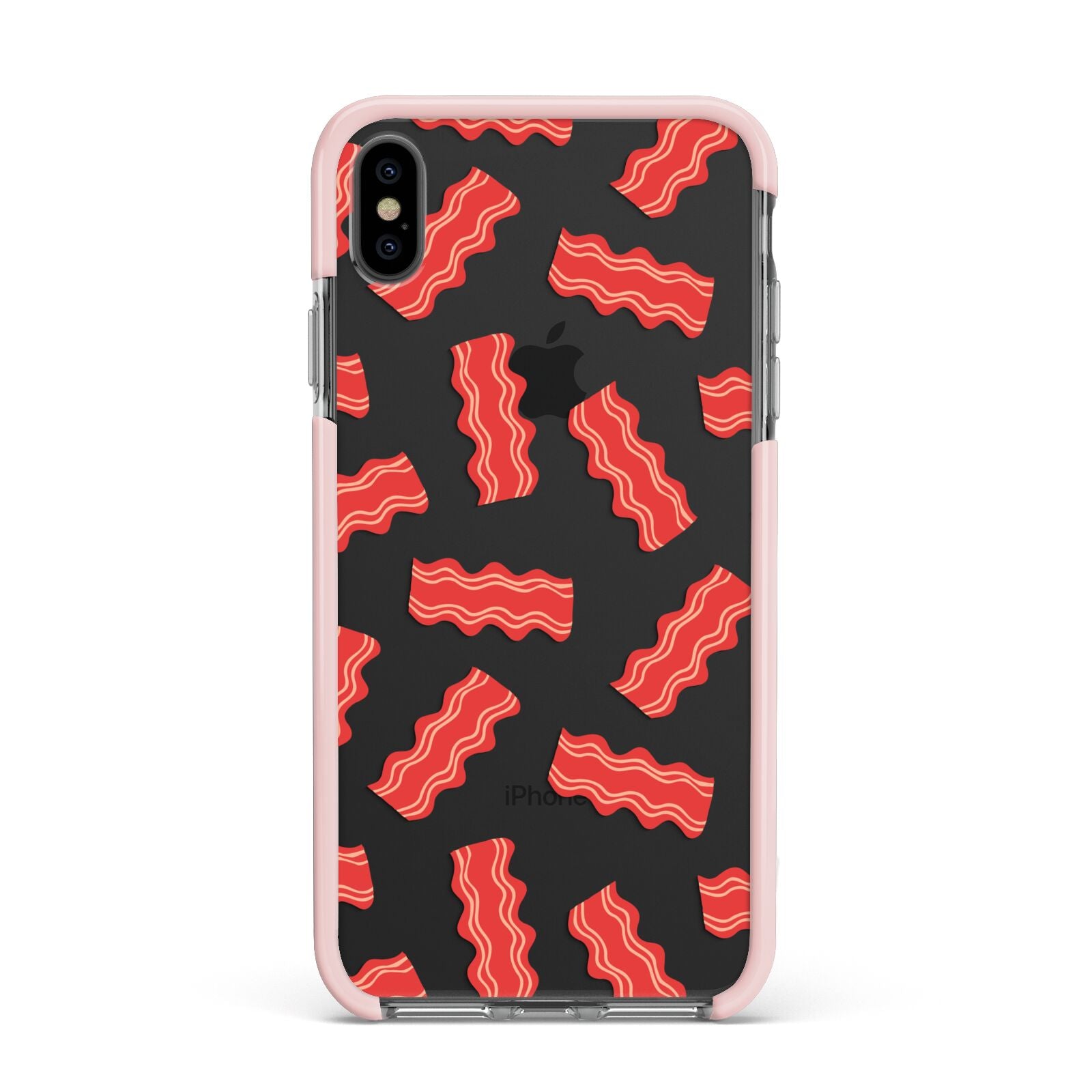 Bacon Apple iPhone Xs Max Impact Case Pink Edge on Black Phone