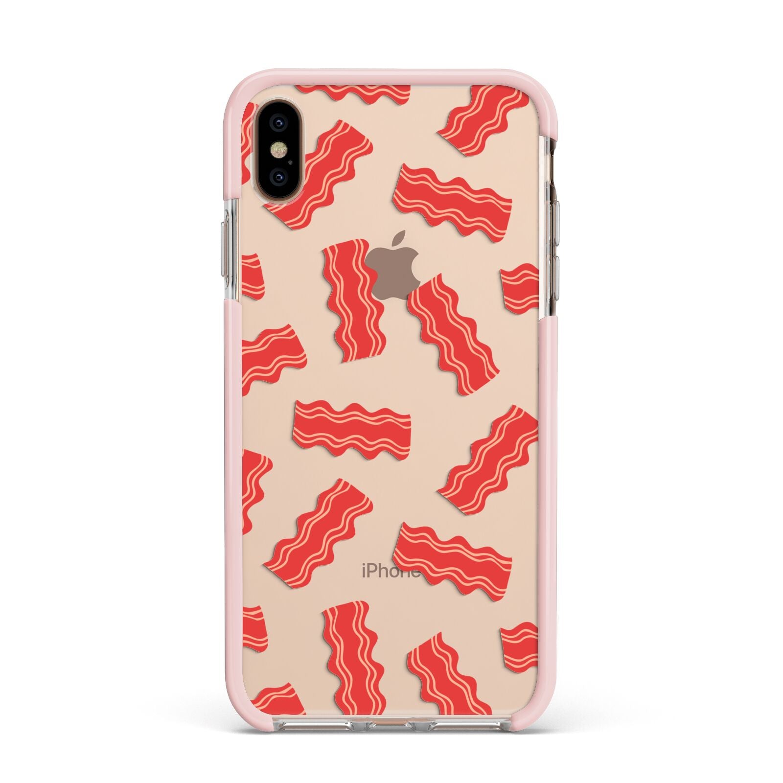 Bacon Apple iPhone Xs Max Impact Case Pink Edge on Gold Phone