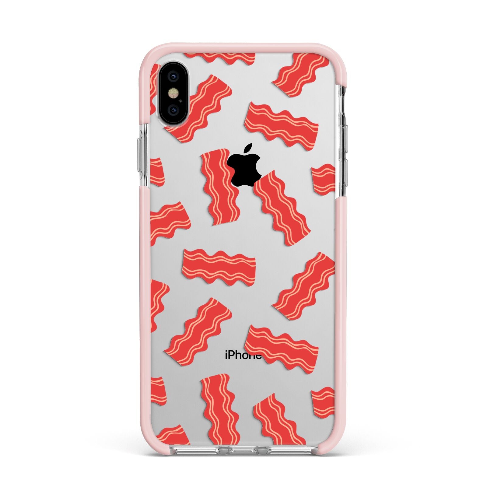 Bacon Apple iPhone Xs Max Impact Case Pink Edge on Silver Phone