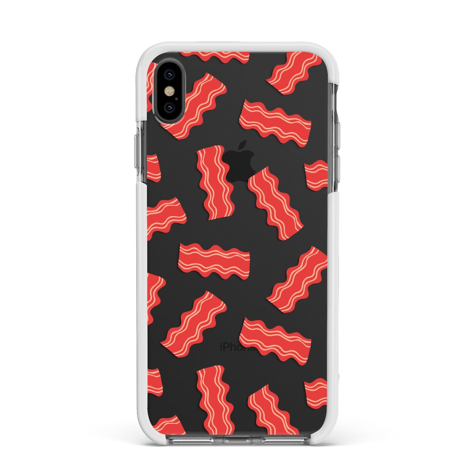 Bacon Apple iPhone Xs Max Impact Case White Edge on Black Phone