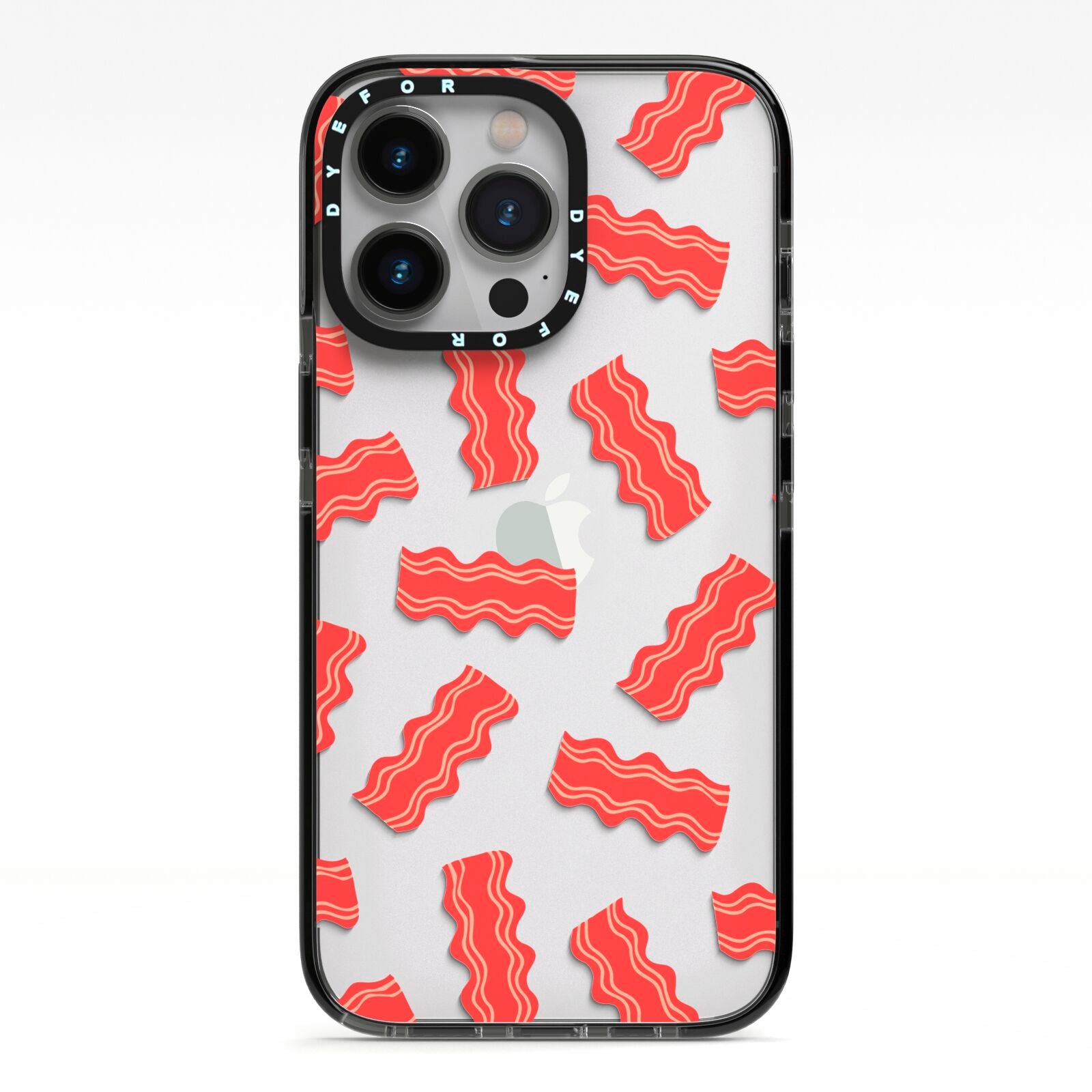 Bacon iPhone 13 Pro Black Impact Case on Silver phone