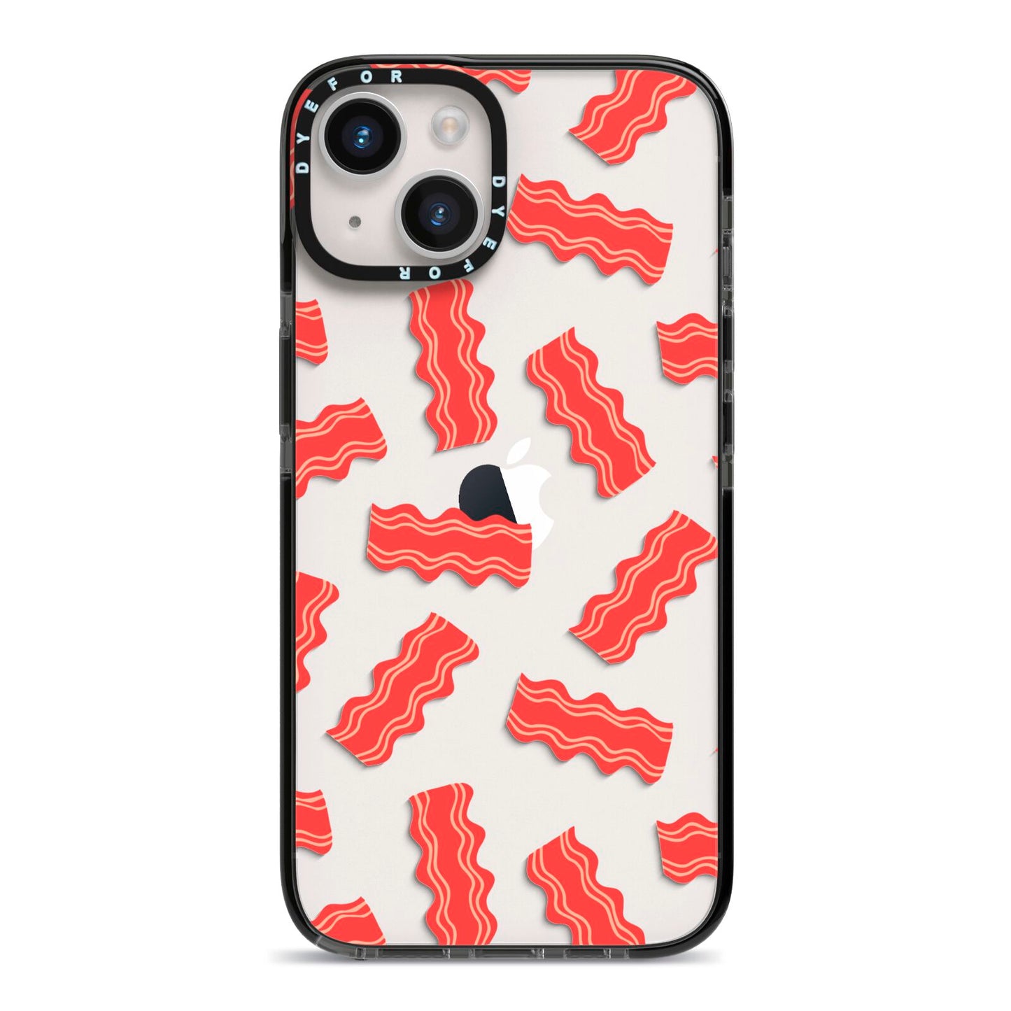 Bacon iPhone 14 Black Impact Case on Silver phone