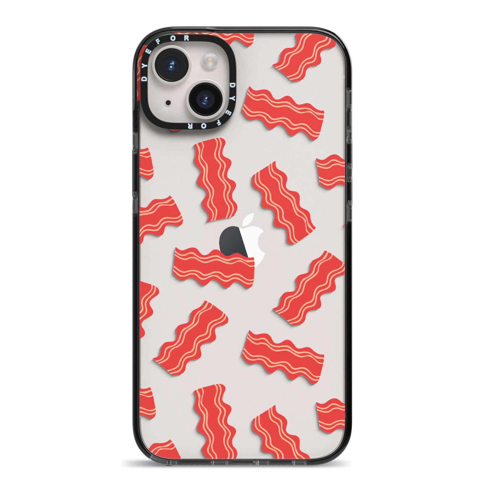 Bacon iPhone 14 Plus Black Impact Case on Silver phone