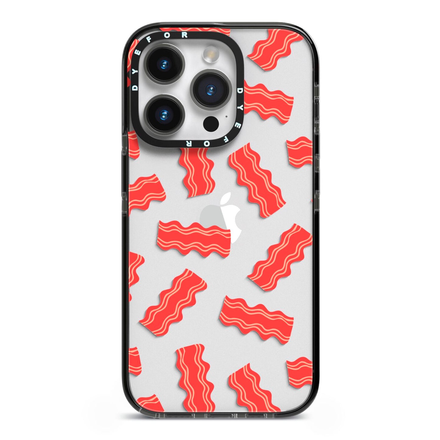 Bacon iPhone 14 Pro Black Impact Case on Silver phone