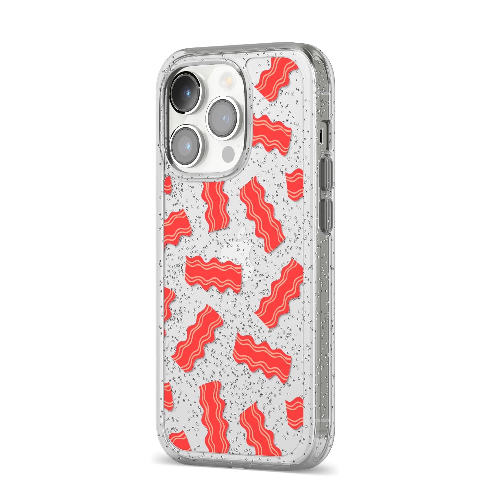 Bacon iPhone 14 Pro Glitter Tough Case Silver Angled Image