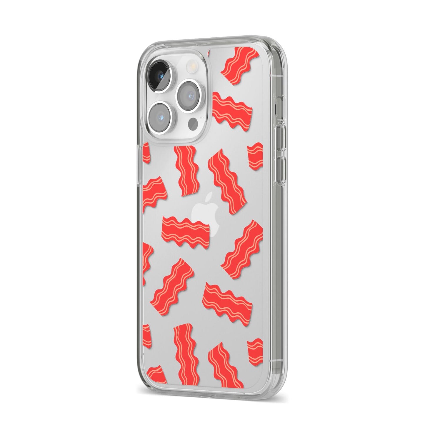 Bacon iPhone 14 Pro Max Clear Tough Case Silver Angled Image