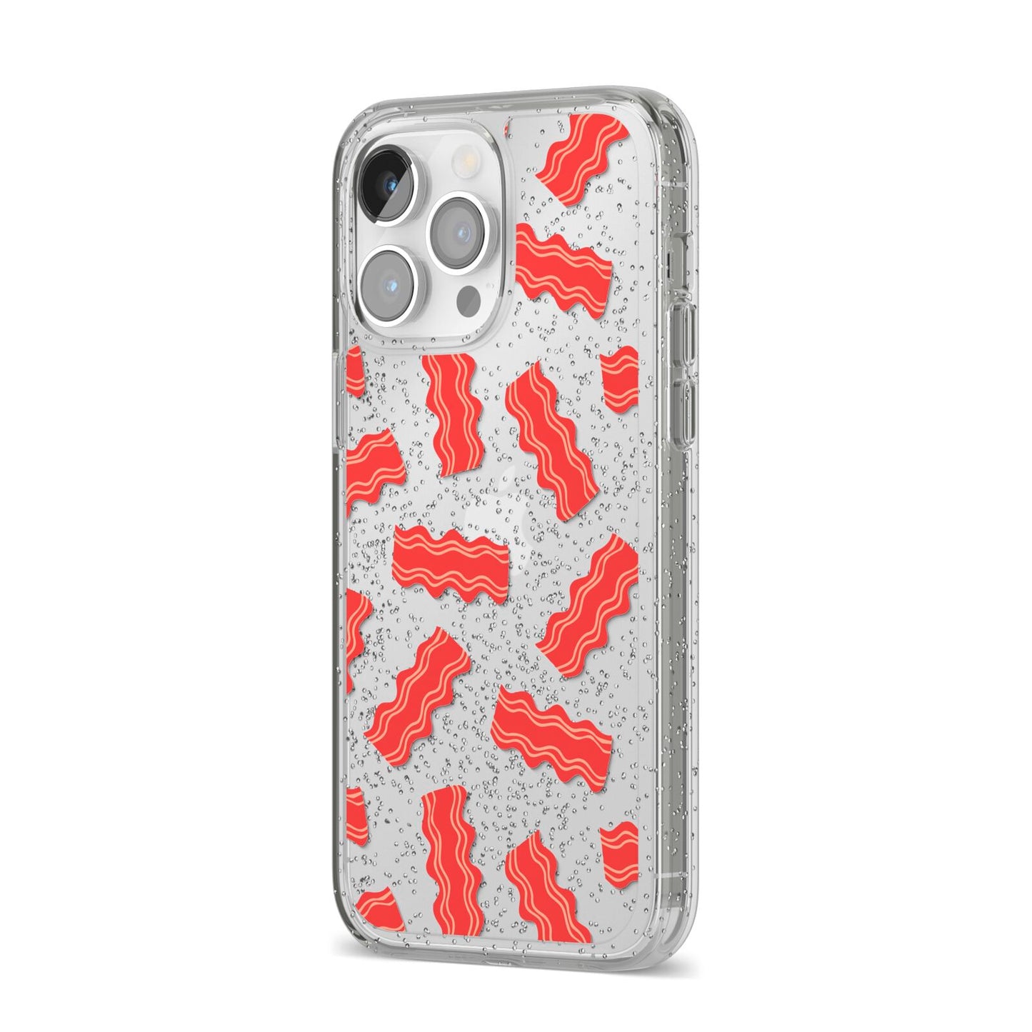 Bacon iPhone 14 Pro Max Glitter Tough Case Silver Angled Image