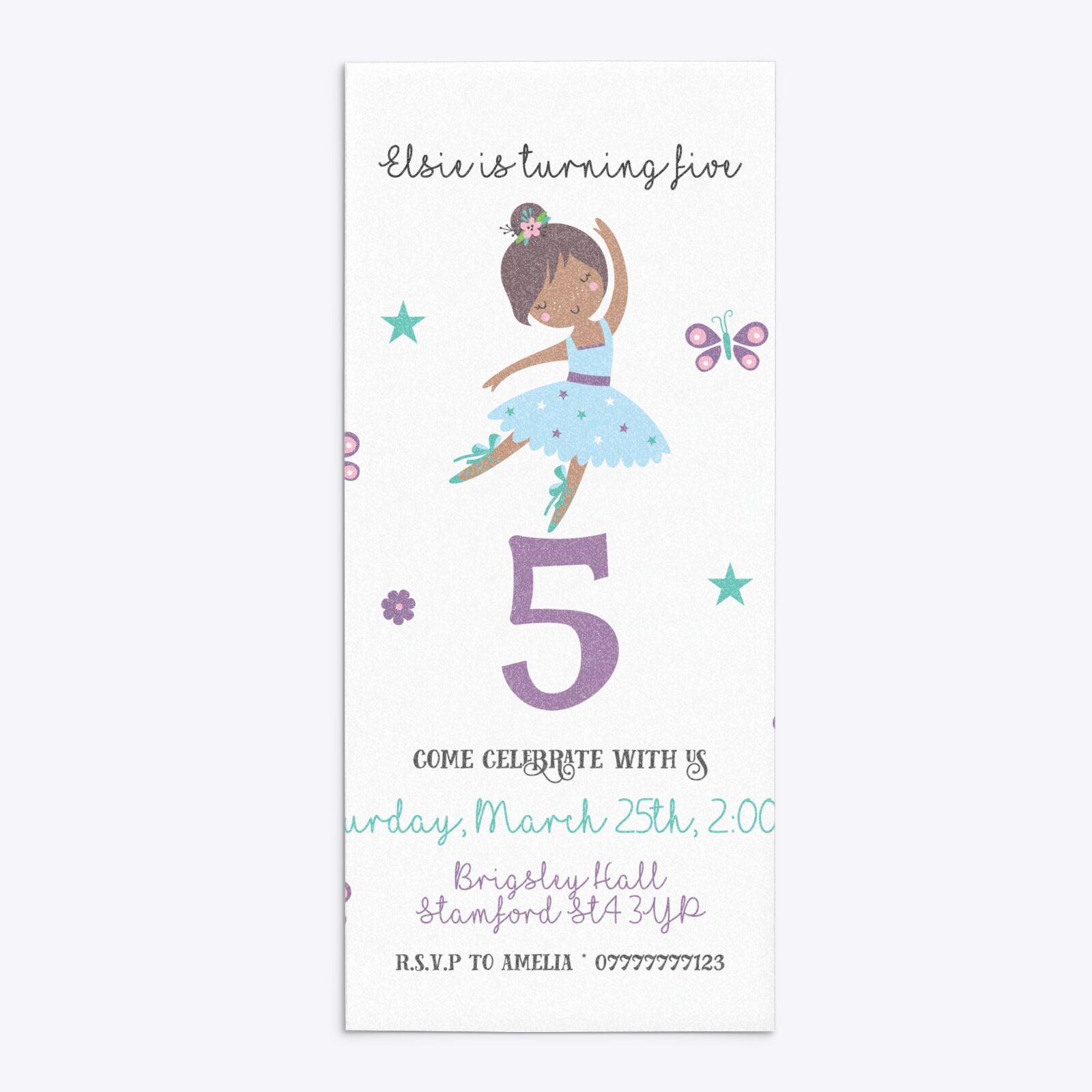 Ballerina Birthday Personalised 4x9 Rectangle Invitation Glitter