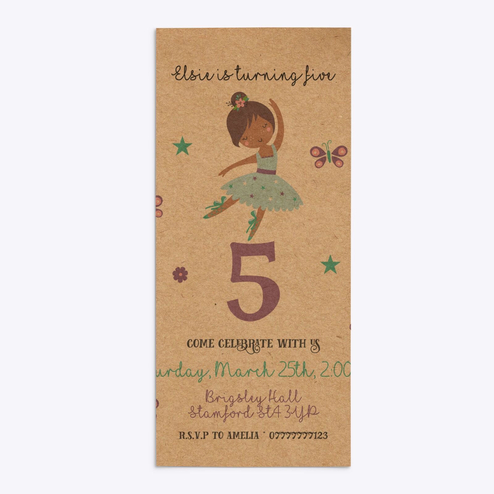 Ballerina Birthday Personalised 4x9 Rectangle Invitation Kraft