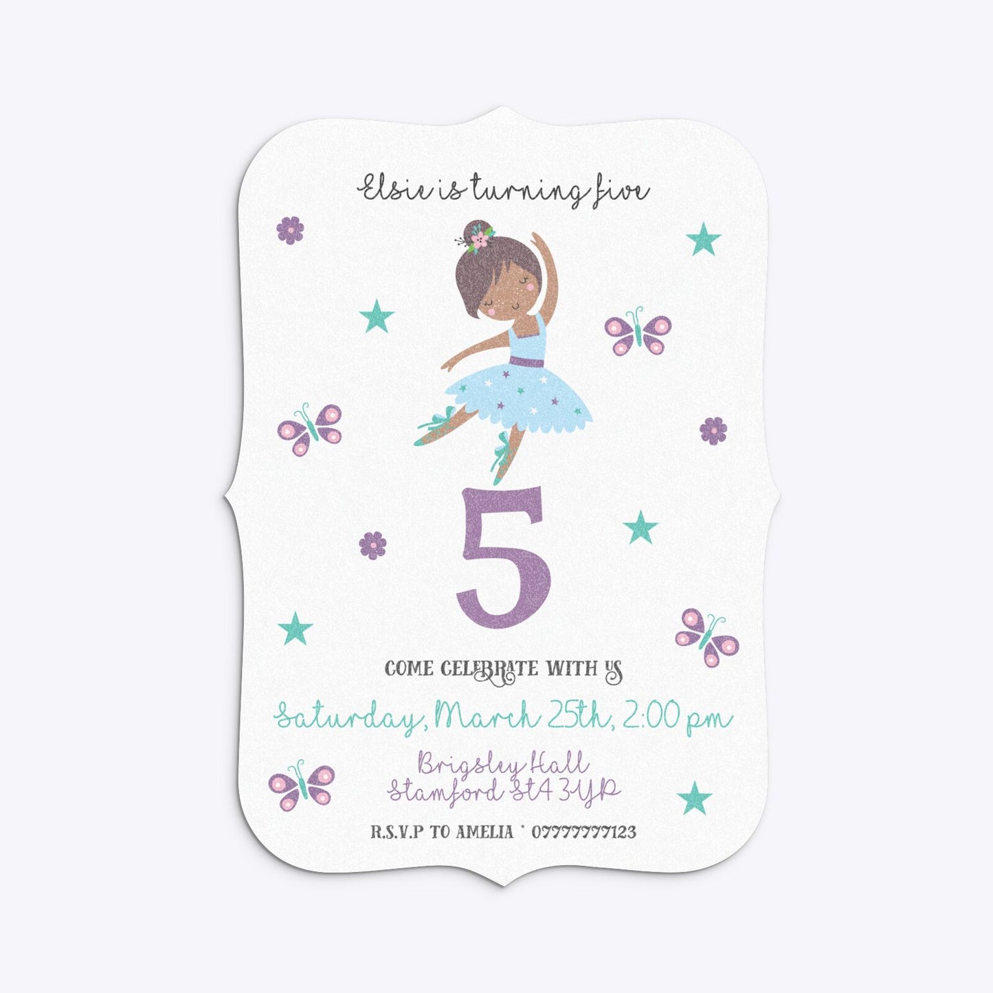 Ballerina Birthday Personalised Bracket Invitation Glitter