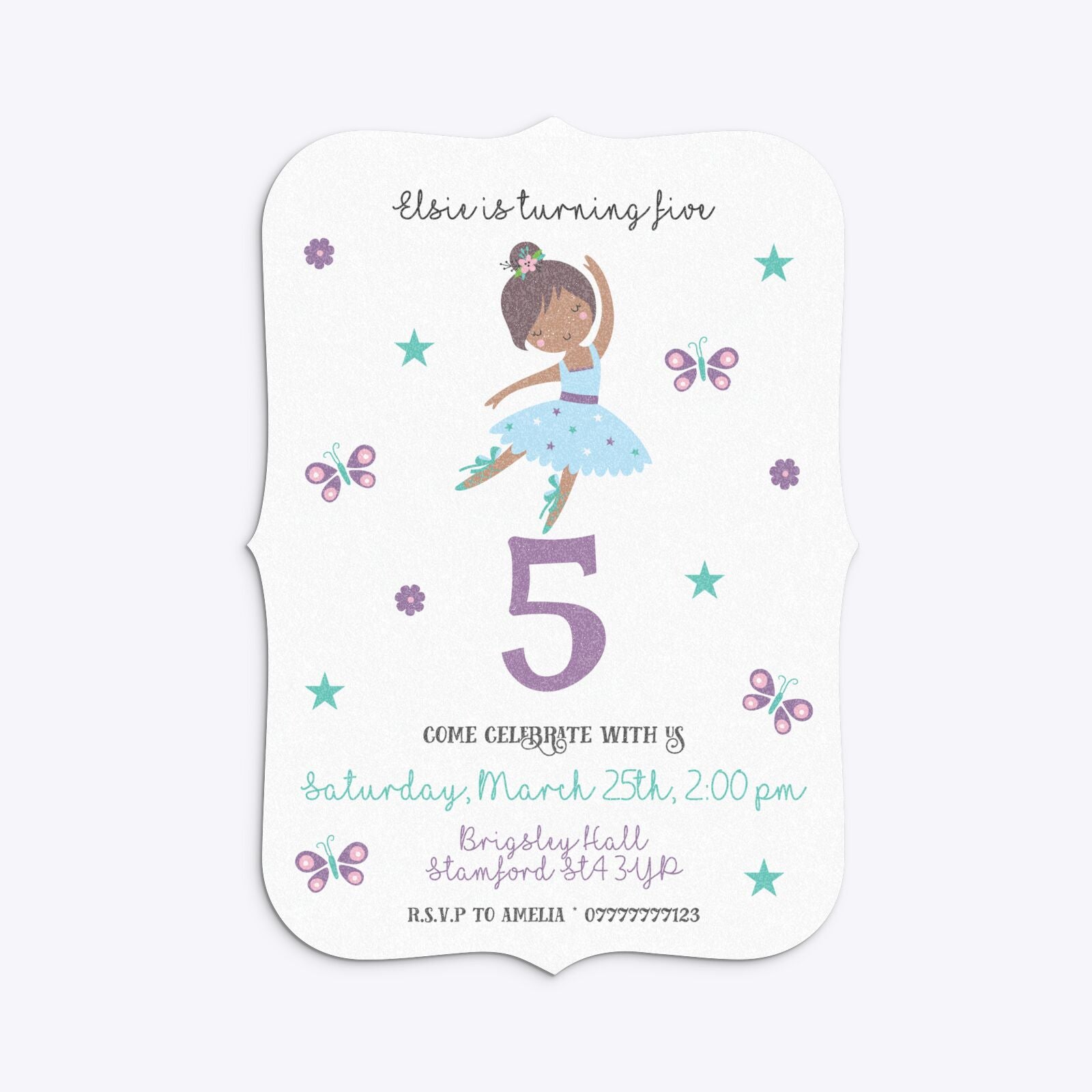 Ballerina Birthday Personalised Bracket Invitation Glitter