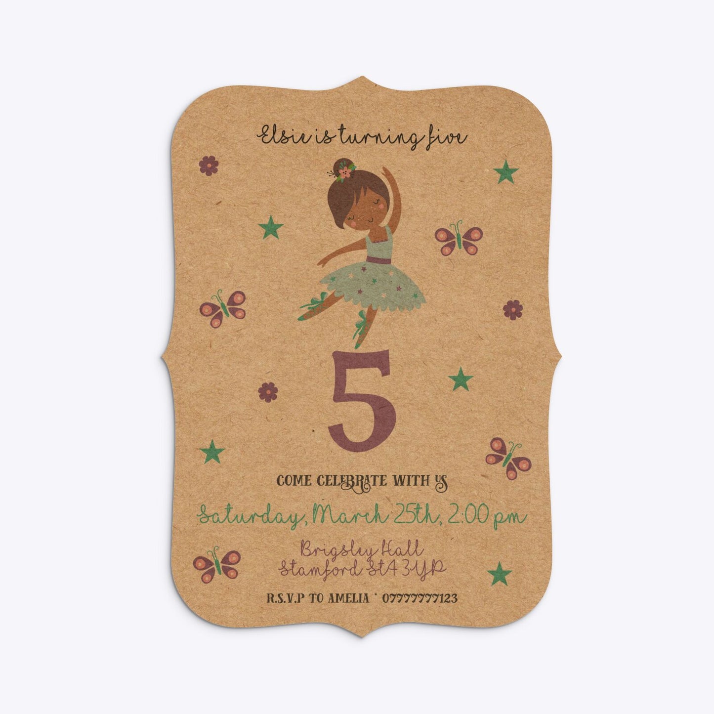 Ballerina Birthday Personalised Bracket Invitation Kraft