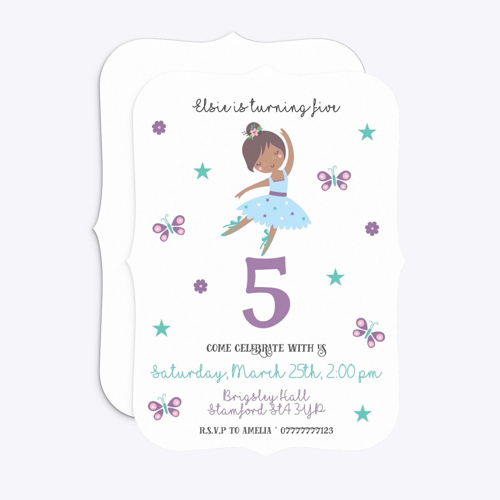 Ballerina Birthday Personalised Bracket Invitation Matte Paper Front and Back Image