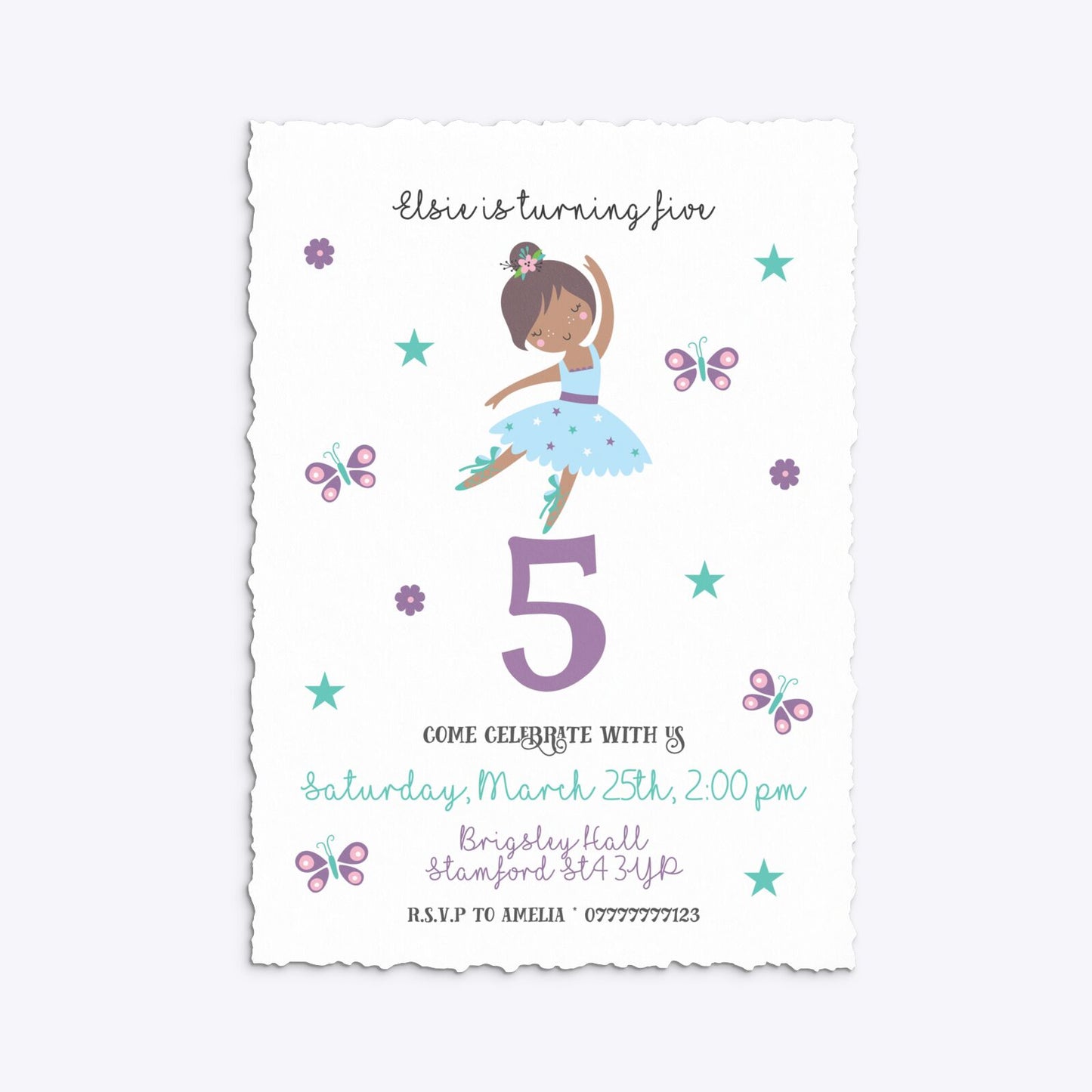 Ballerina Birthday Personalised Deckle Invitation Matte Paper