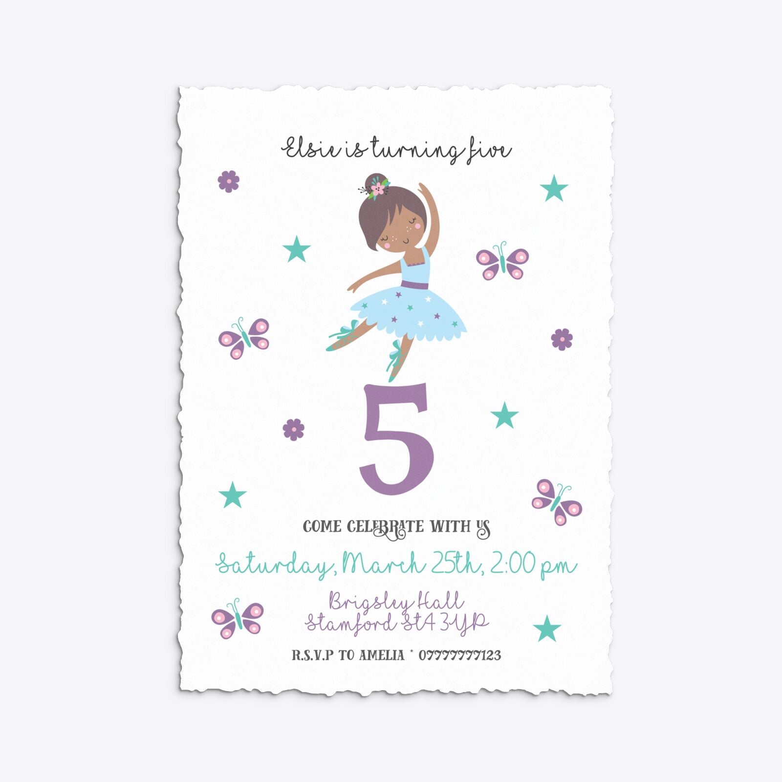 Ballerina Birthday Personalised Deckle Invitation Matte Paper