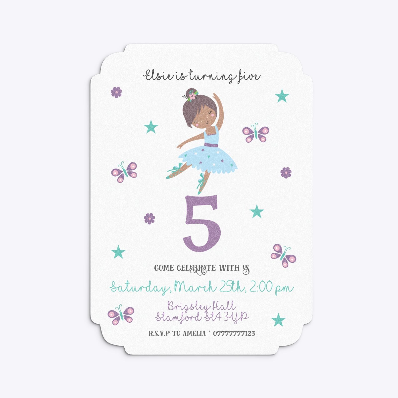 Ballerina Birthday Personalised Deco Invitation Glitter