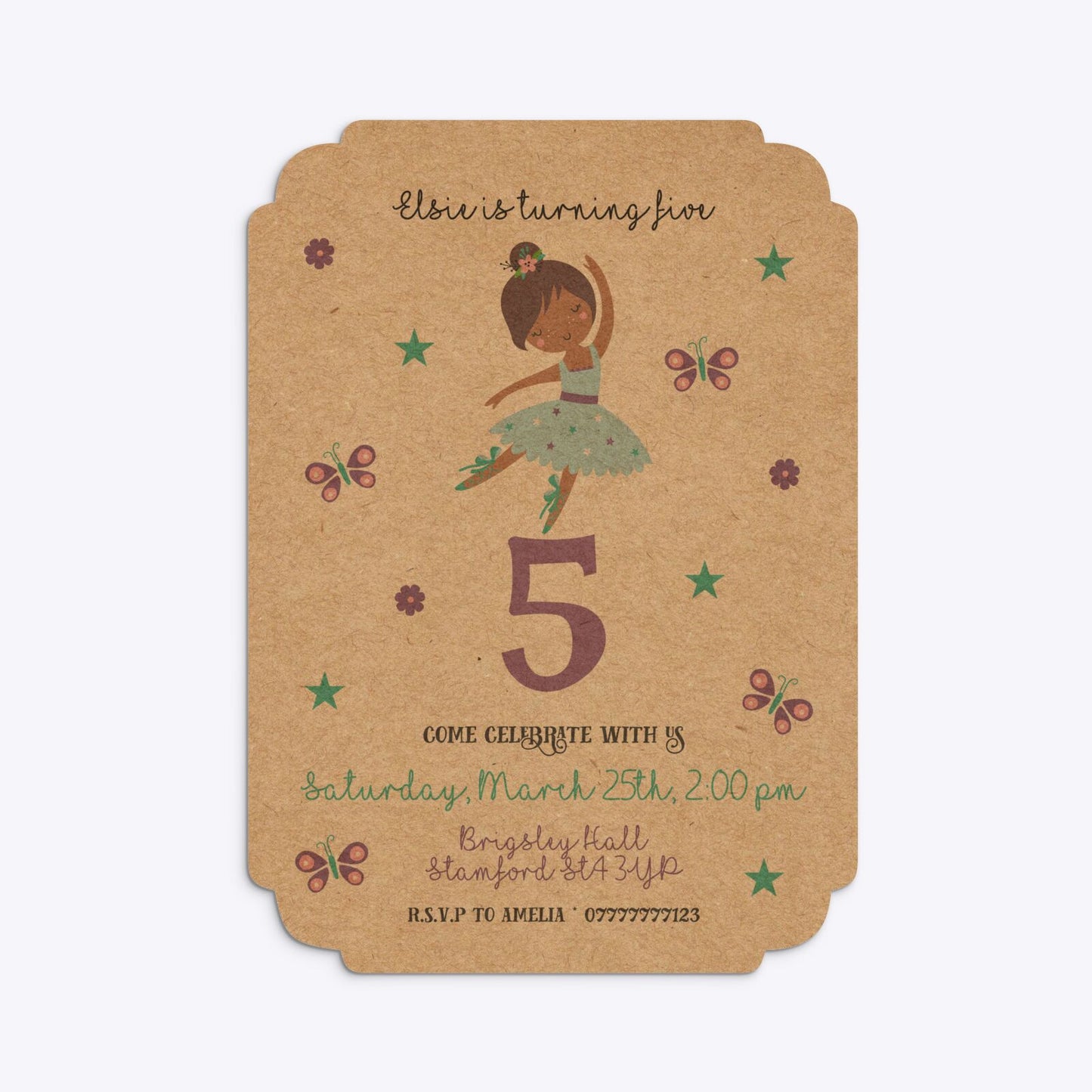 Ballerina Birthday Personalised Deco Invitation Kraft