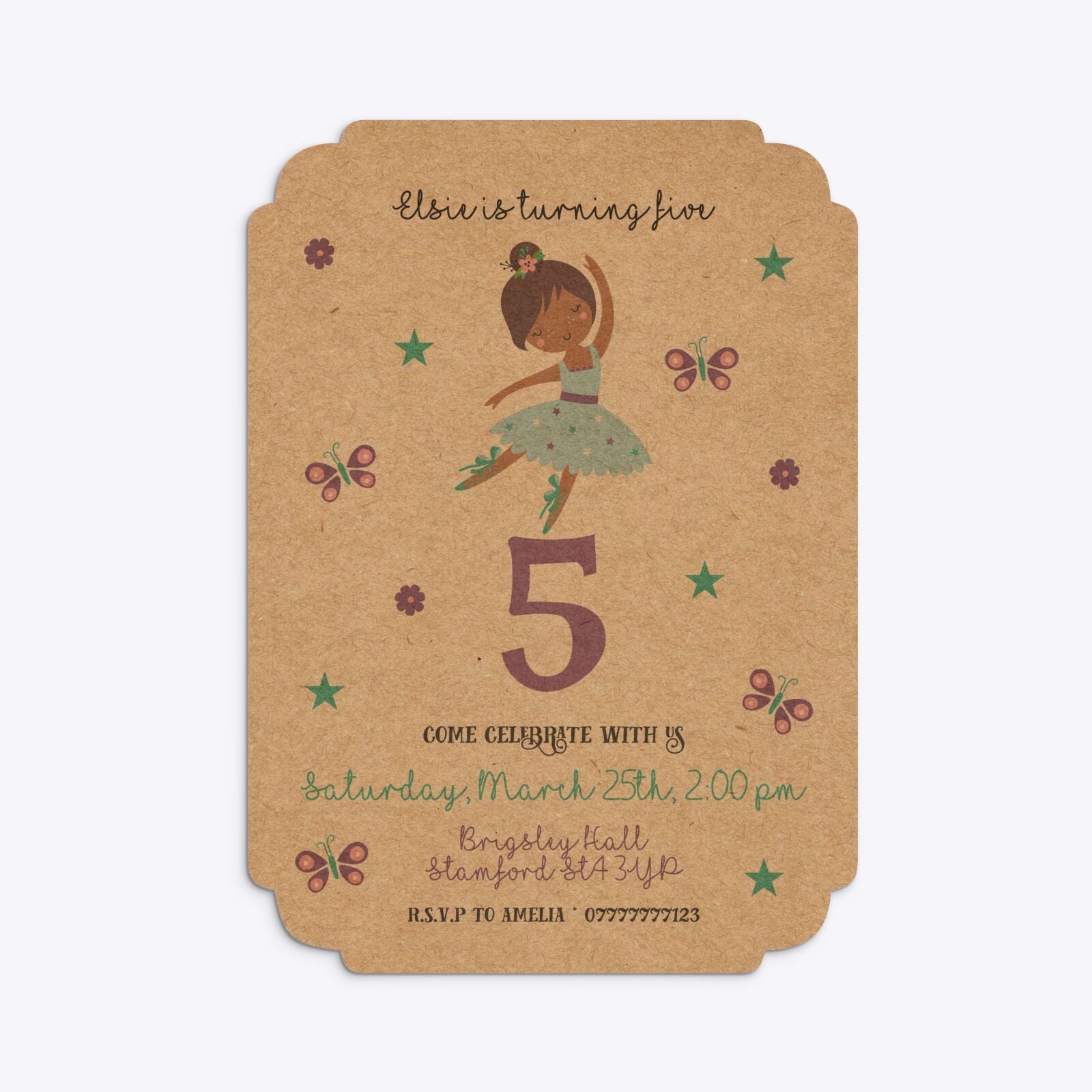 Ballerina Birthday Personalised Deco Invitation Kraft