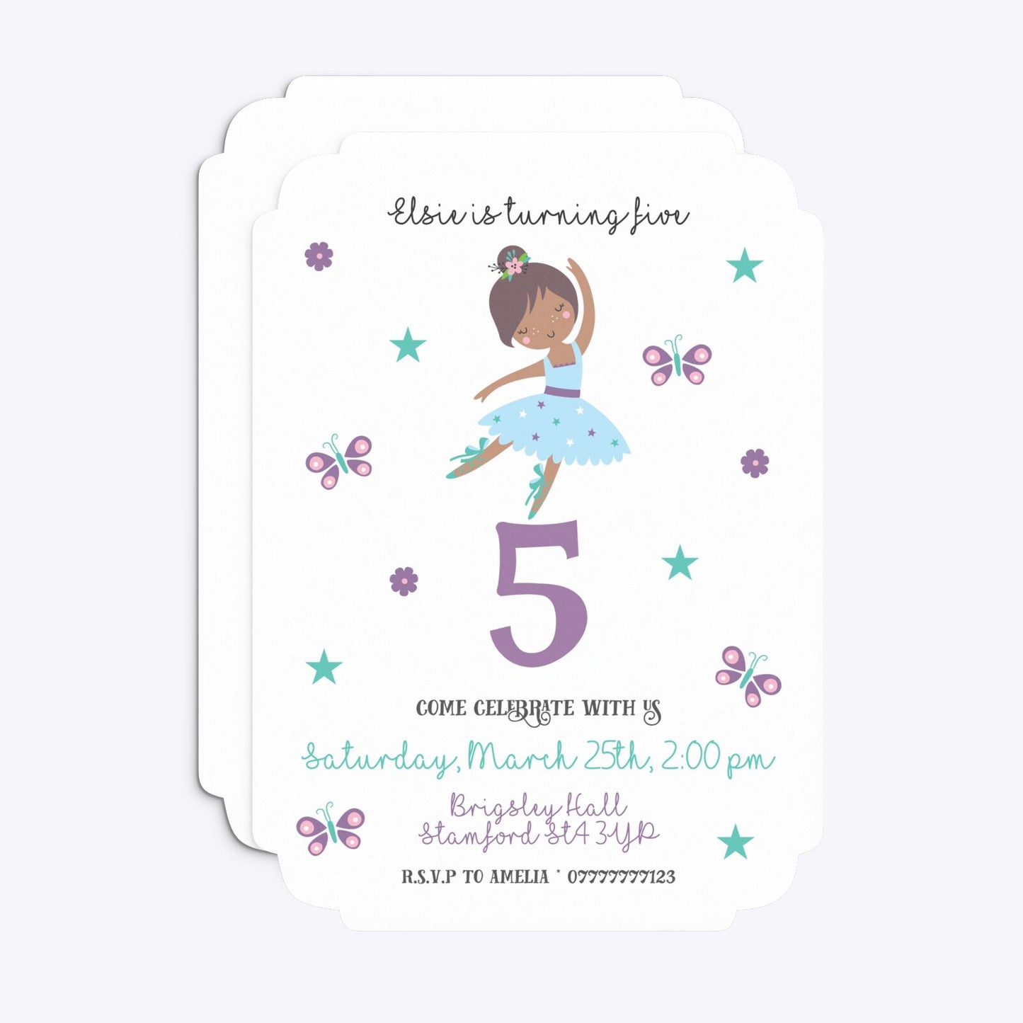 Ballerina Birthday Personalised Deco Invitation Matte Paper Front and Back Image