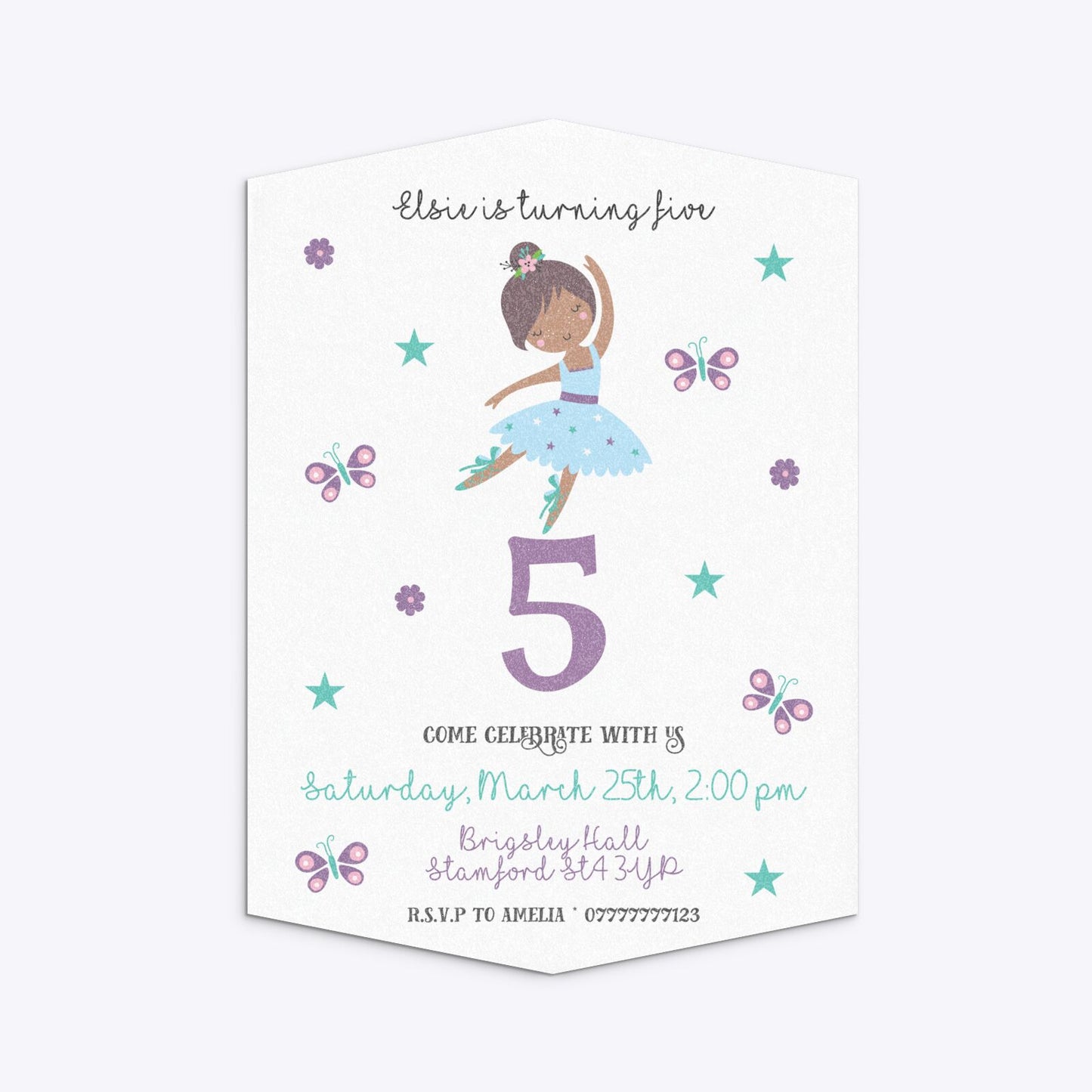 Ballerina Birthday Personalised Geo Invitation Glitter