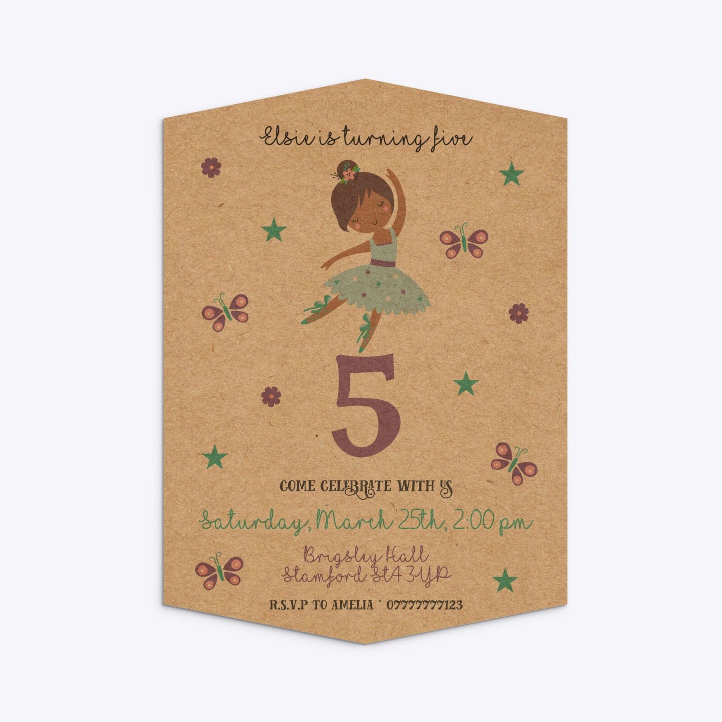 Ballerina Birthday Personalised Geo Invitation Kraft