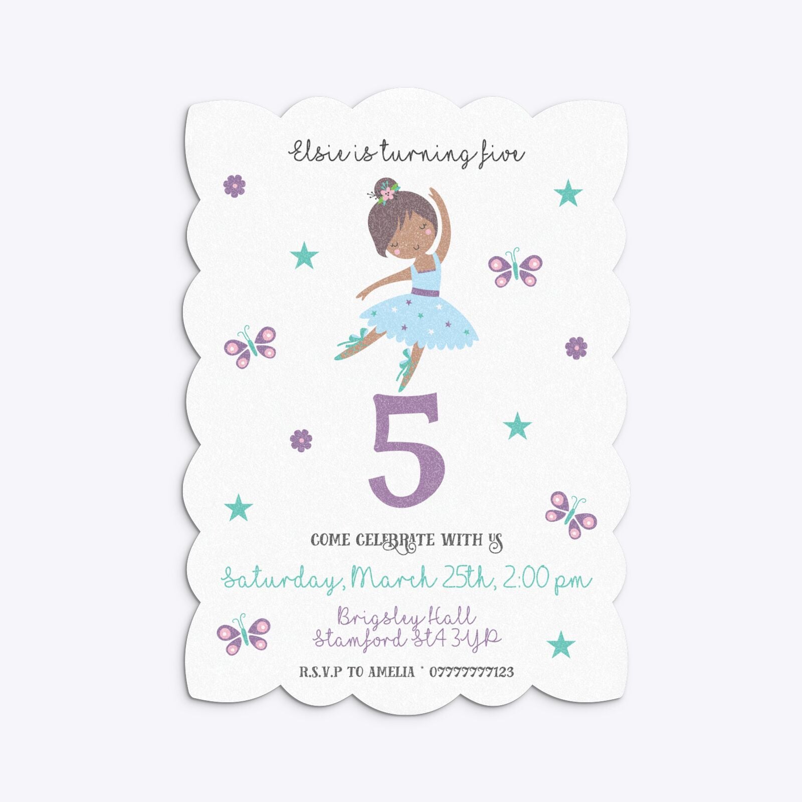 Ballerina Birthday Personalised Petal Invitation Glitter