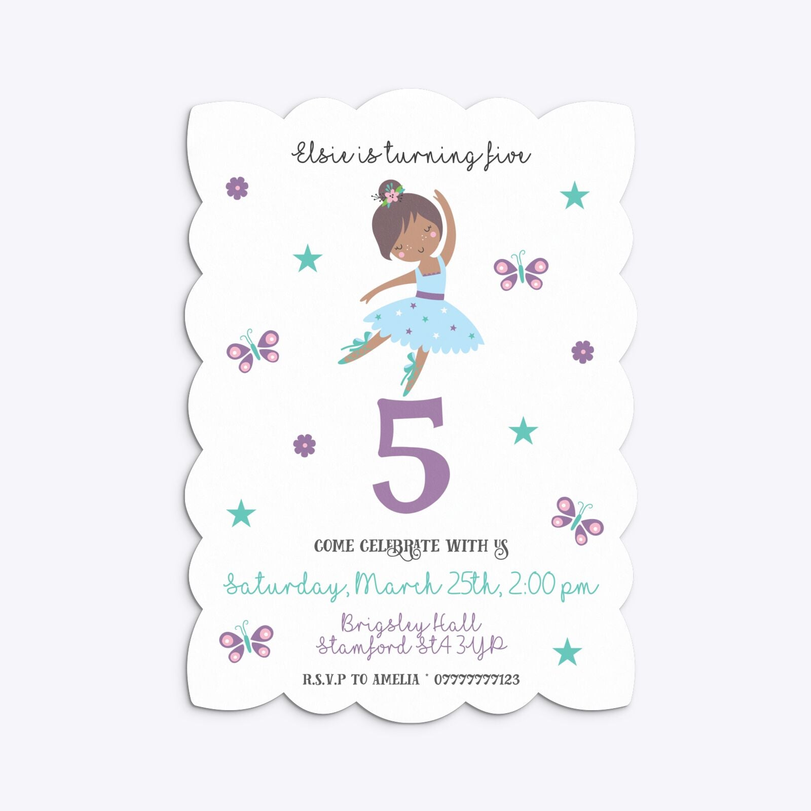 Ballerina Birthday Personalised Petal Invitation Matte Paper