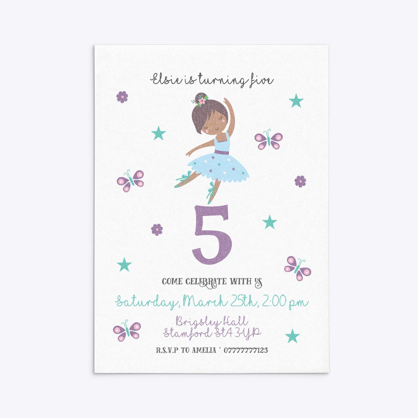 Ballerina Birthday Personalised Rectangle Invitation Glitter