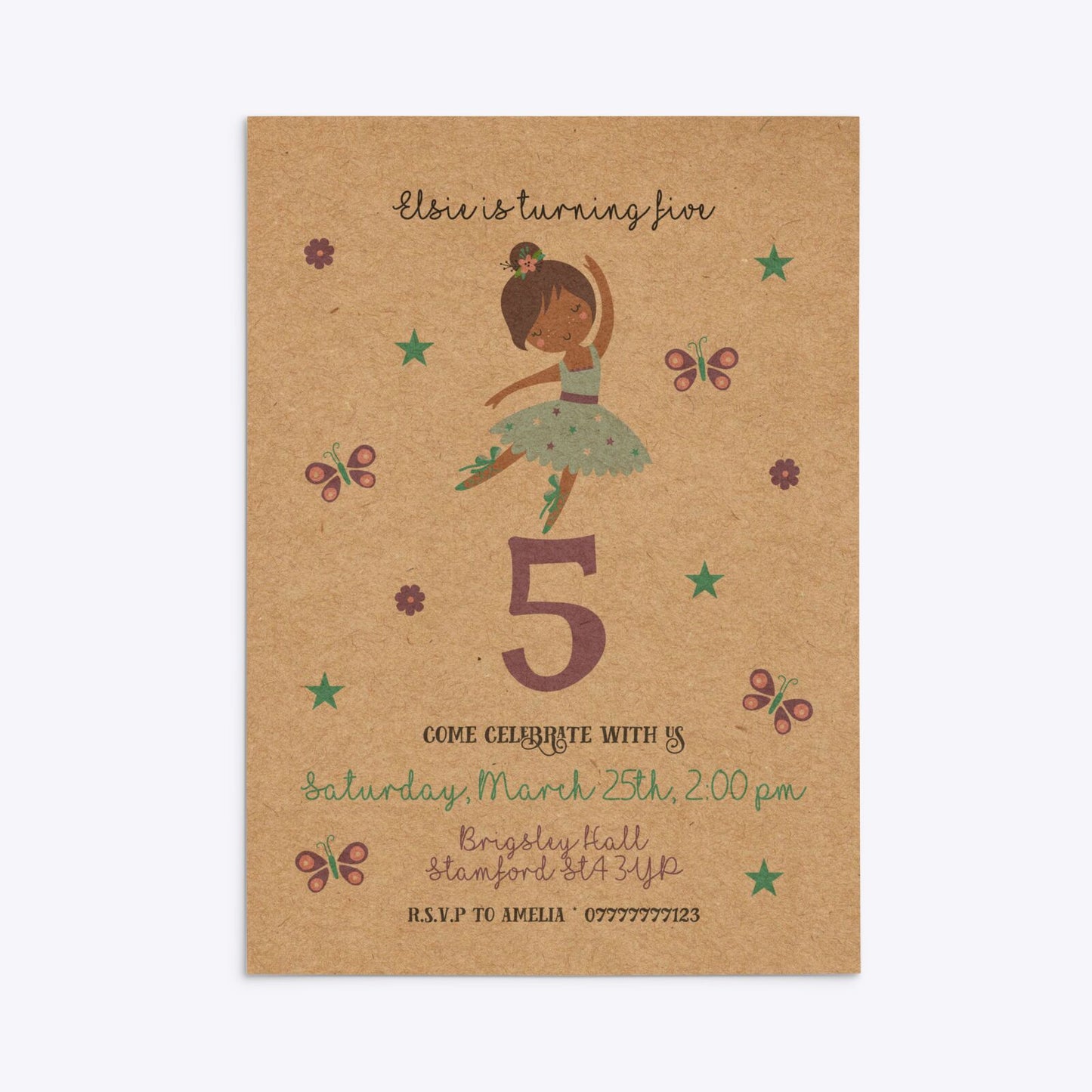 Ballerina Birthday Personalised Rectangle Invitation Kraft