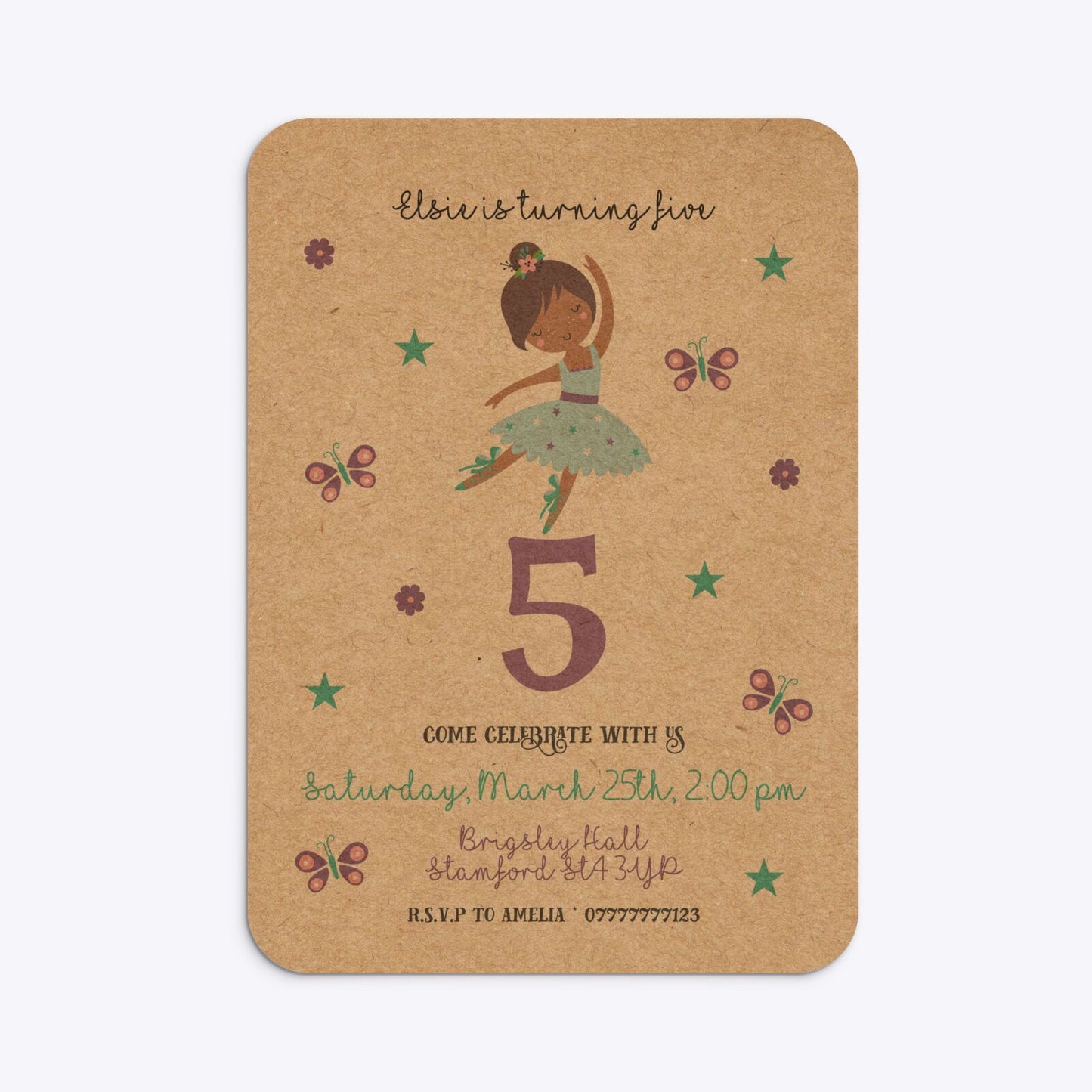 Ballerina Birthday Personalised Rounded Invitation Kraft