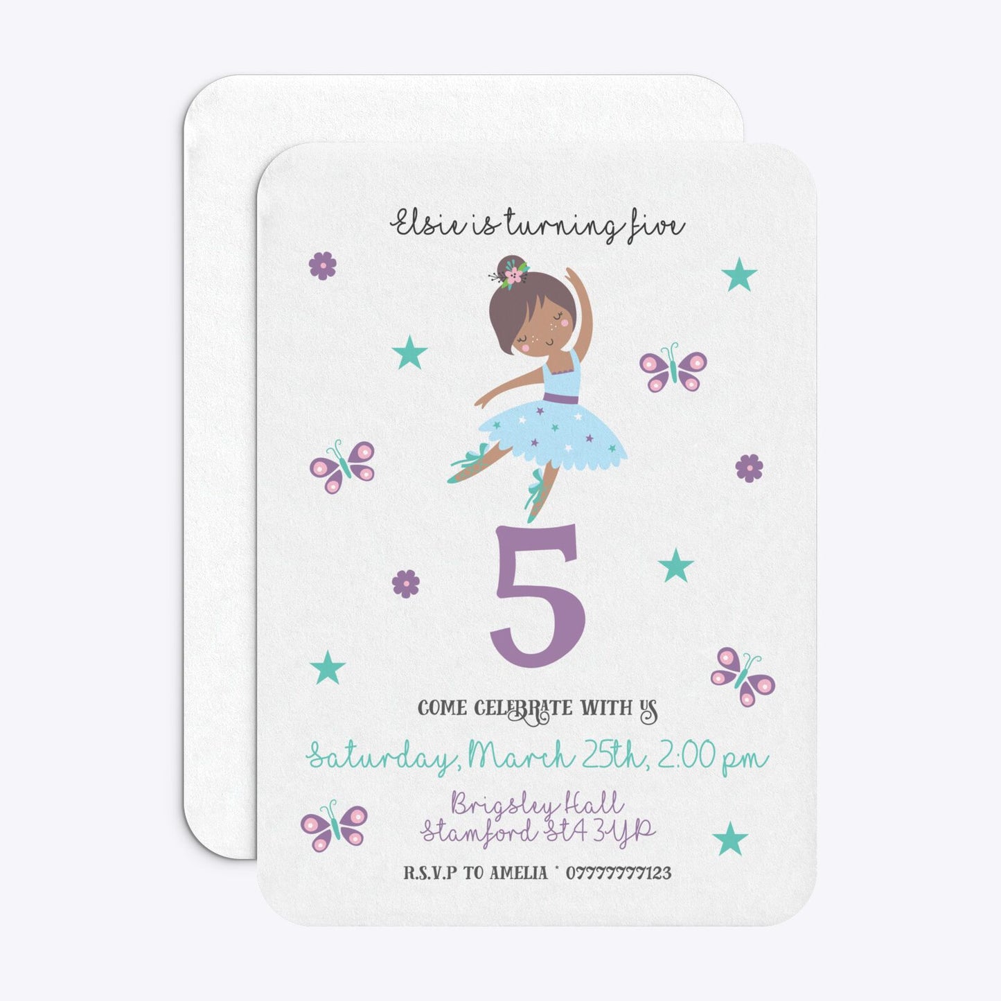 Ballerina Birthday Personalised Rounded Invitation Matte Paper Front and Back Image